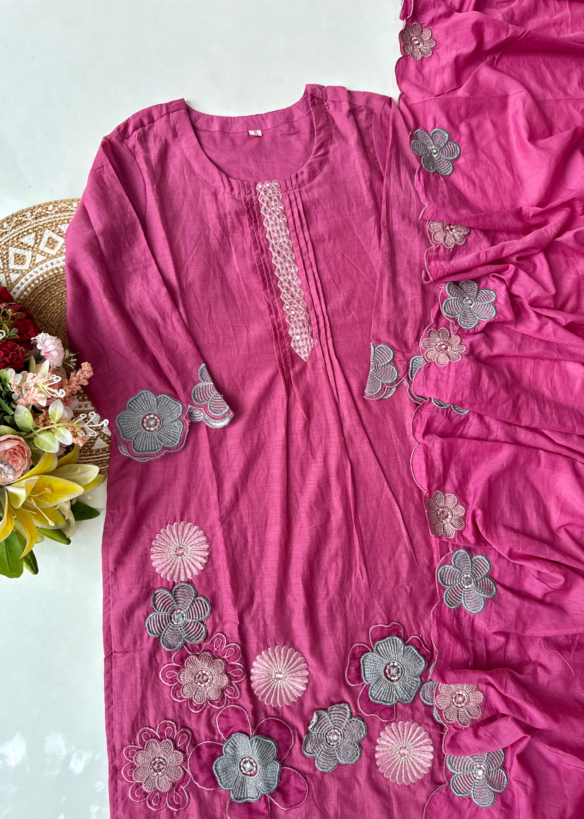 “Anya” Bloomberry Blush Mul Chanderi Suit Set