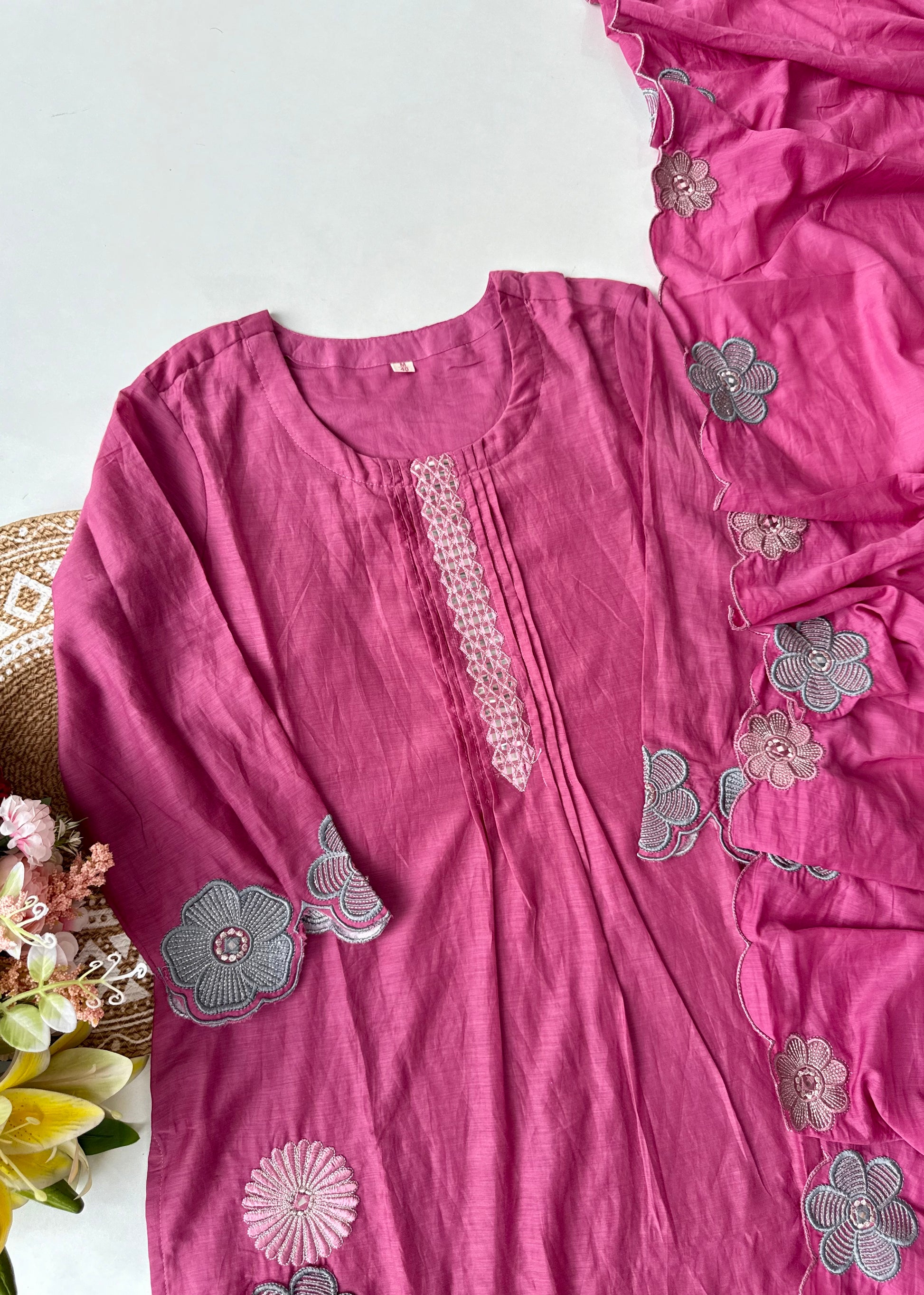 “Anya” Bloomberry Blush Mul Chanderi Suit Set