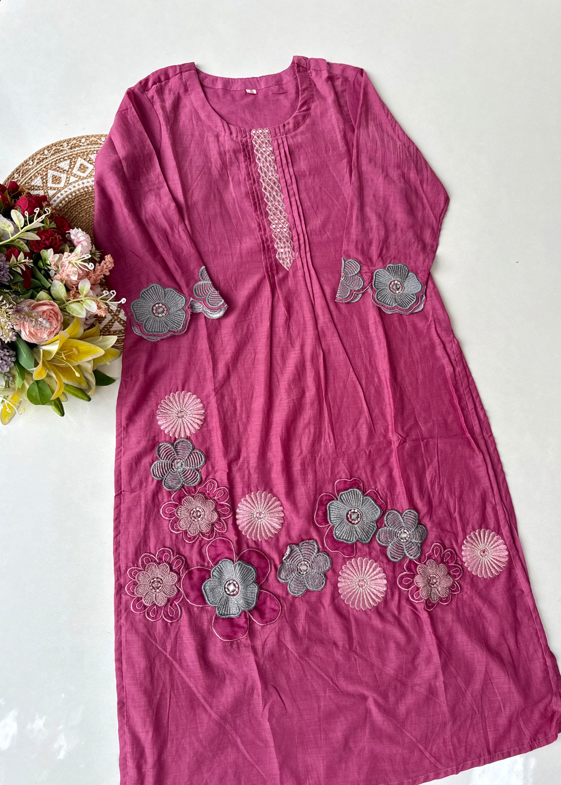 “Anya” Bloomberry Blush Mul Chanderi Suit Set