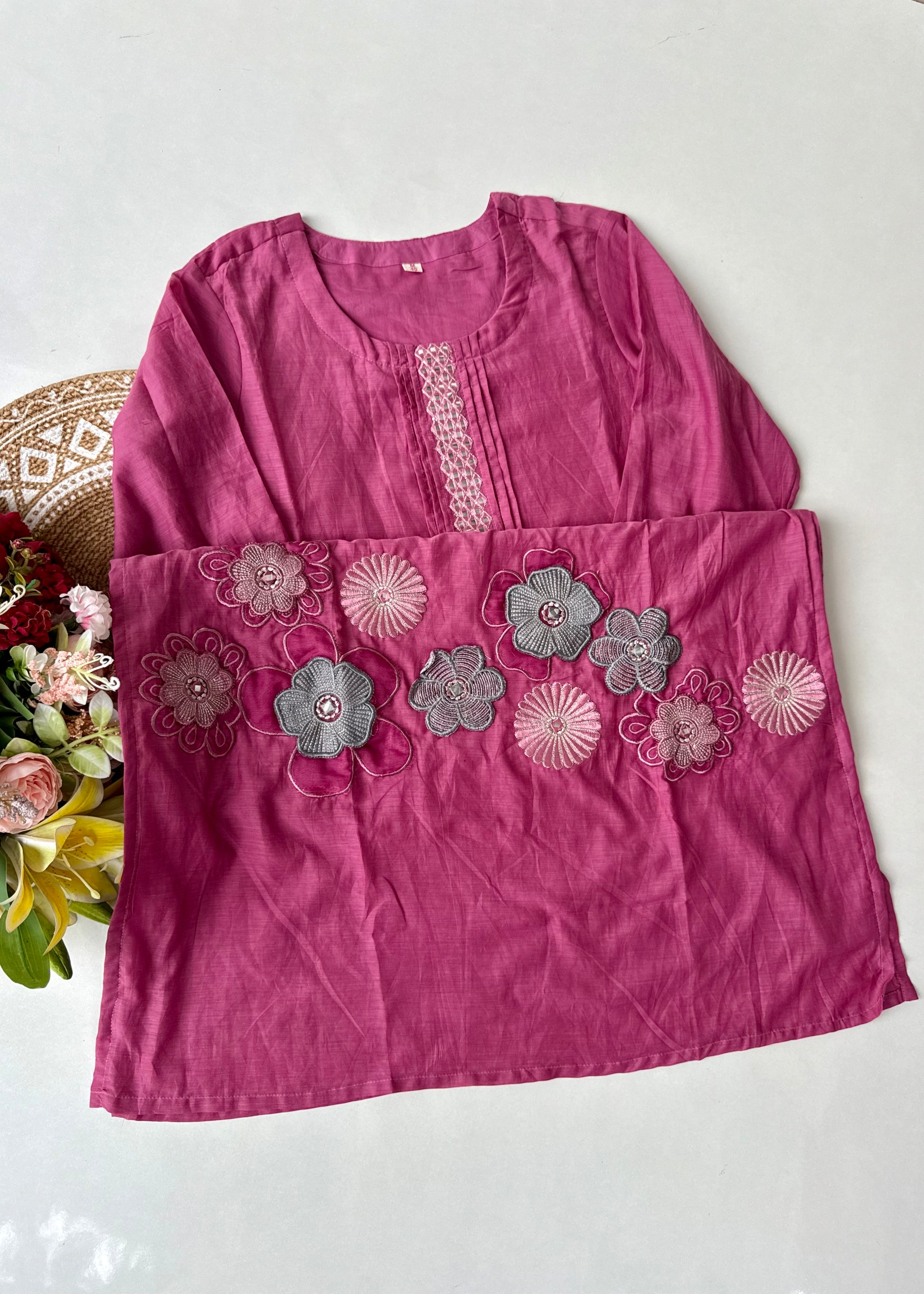 “Anya” Bloomberry Blush Mul Chanderi Suit Set