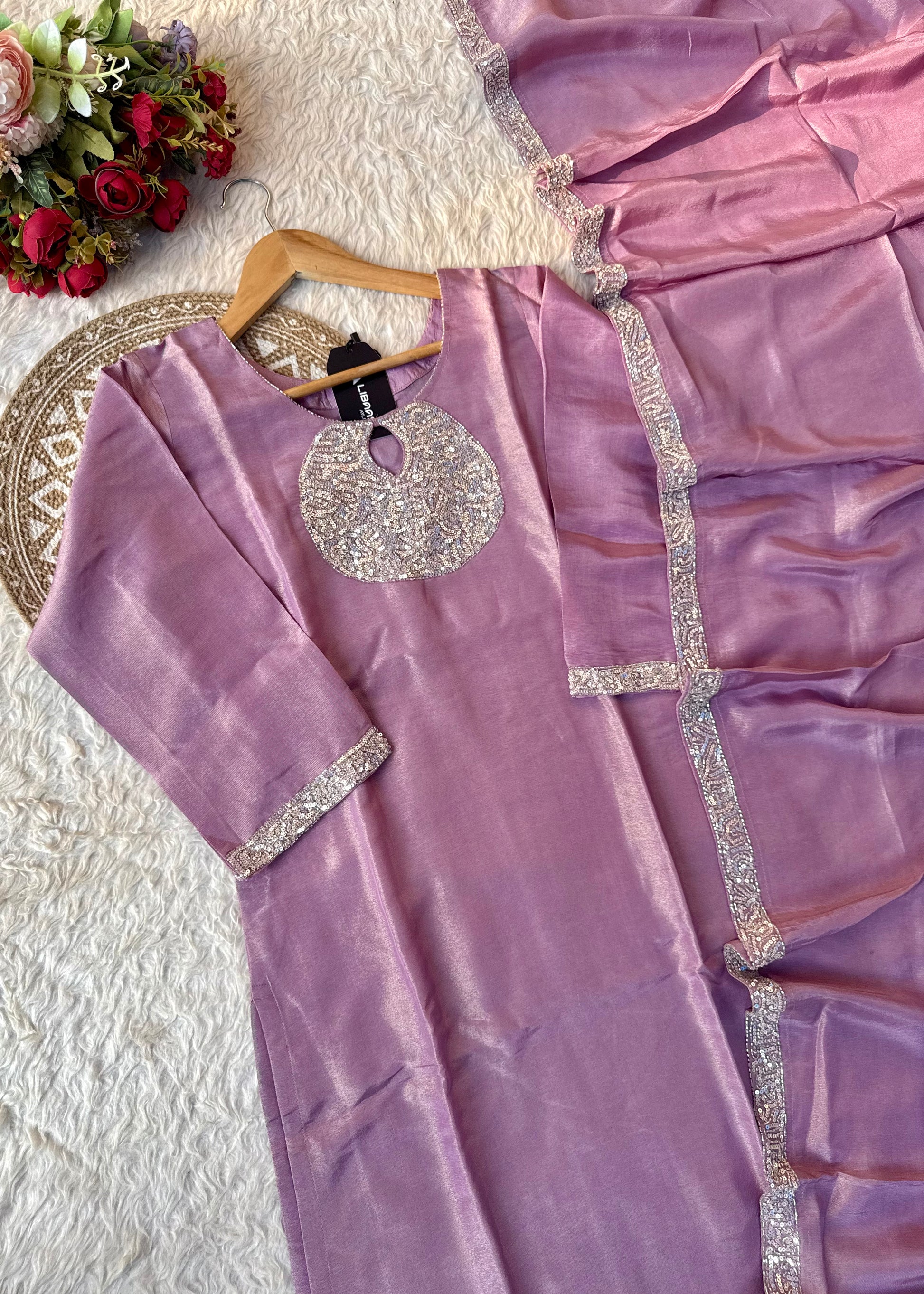 “SHINE” Beautiful Lavender with gold tone shimmer tissue kurta set