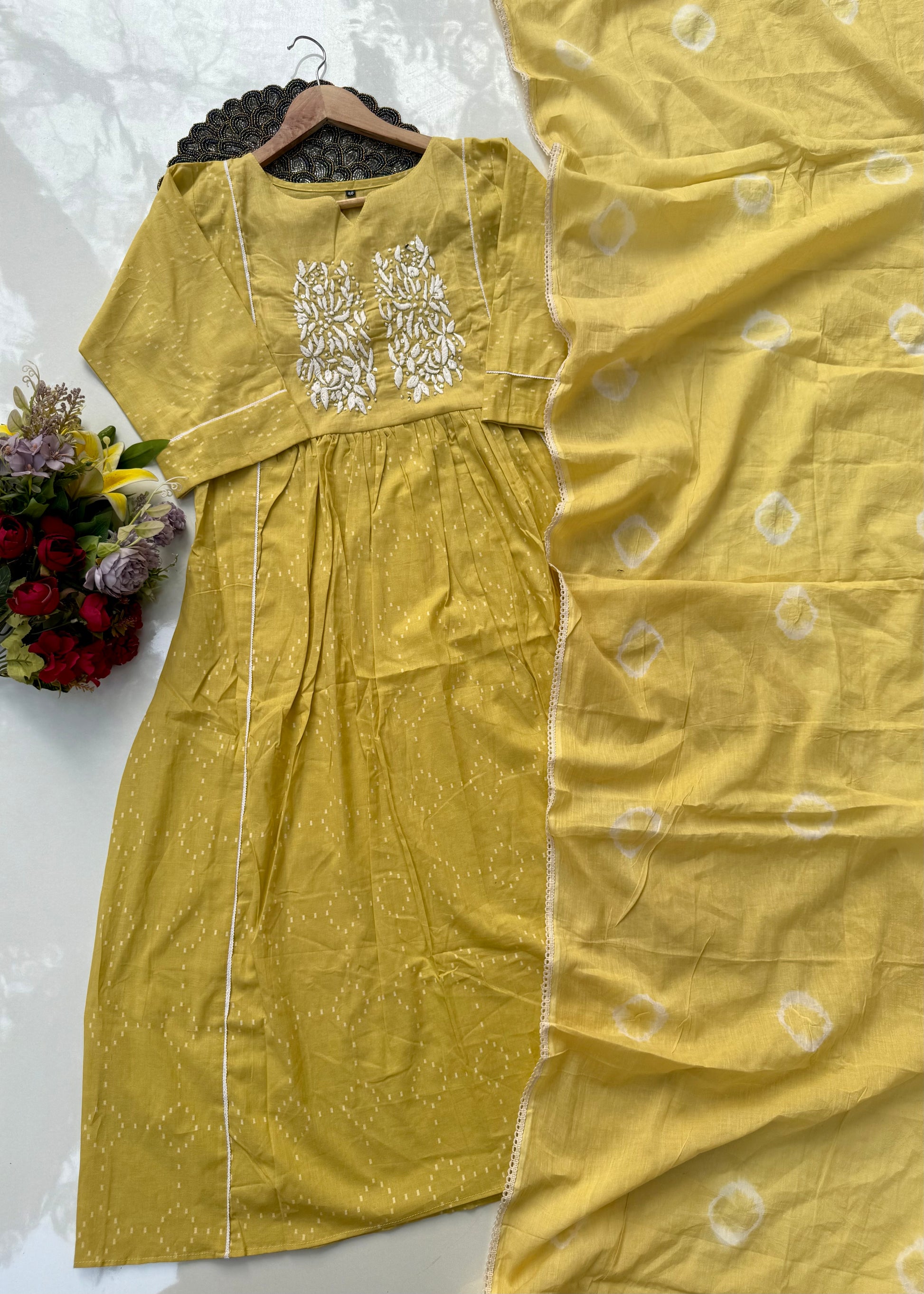 “Vamika” Mul cotton handcrafted Anarkali kurta set ❤️