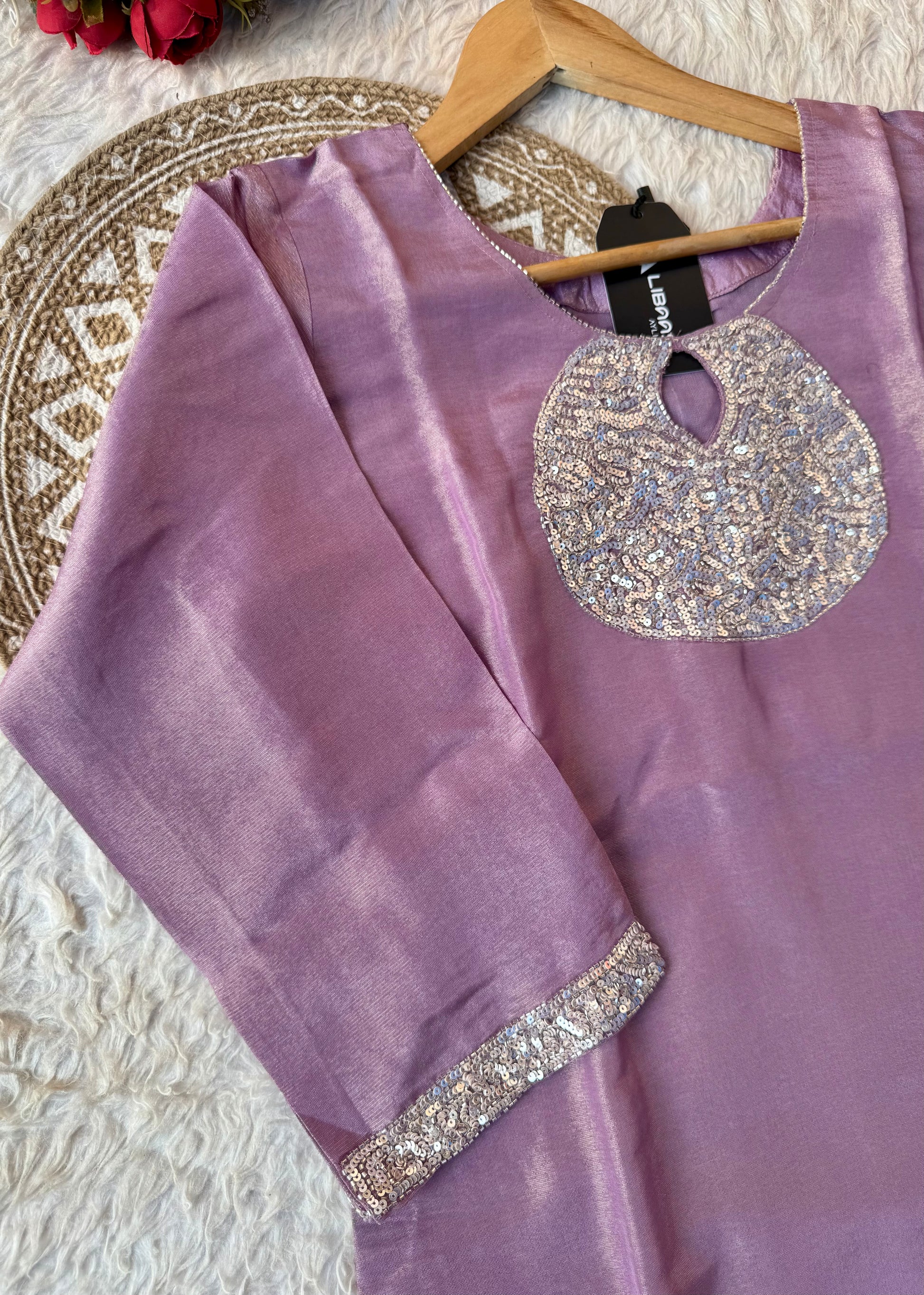 “SHINE” Beautiful Lavender with gold tone shimmer tissue kurta set