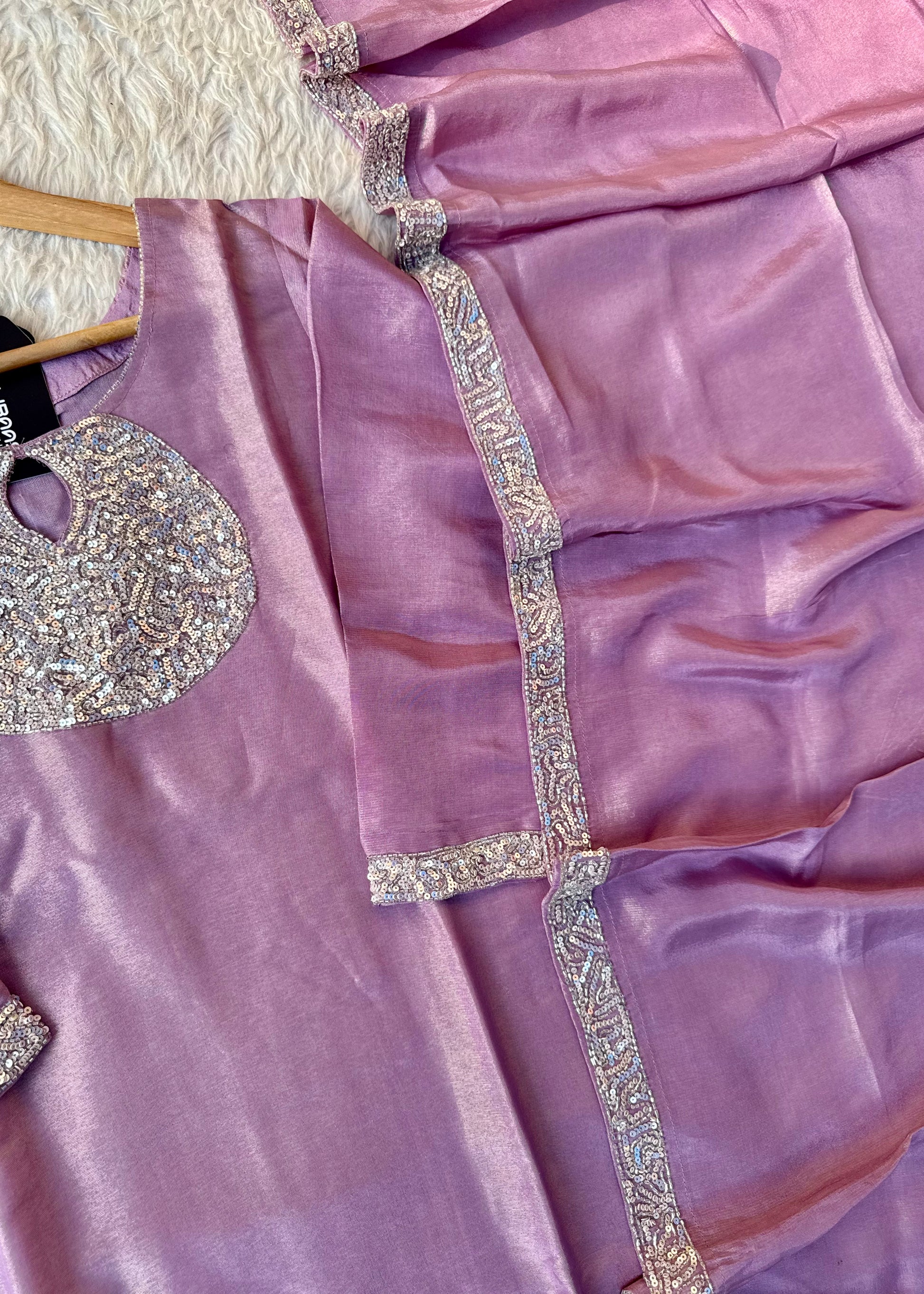 “SHINE” Beautiful Lavender with gold tone shimmer tissue kurta set