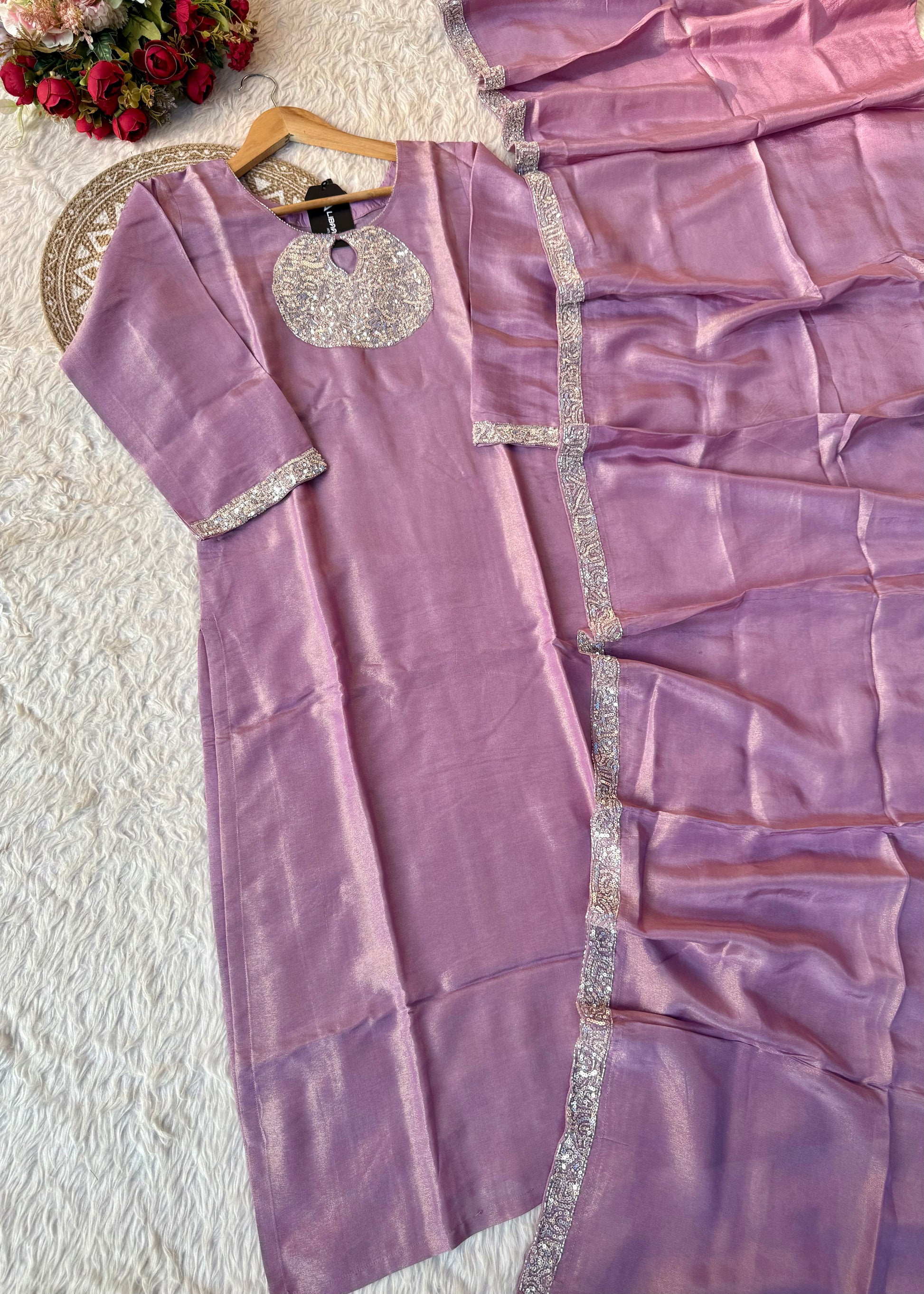 “SHINE” Beautiful Lavender with gold tone shimmer tissue kurta set