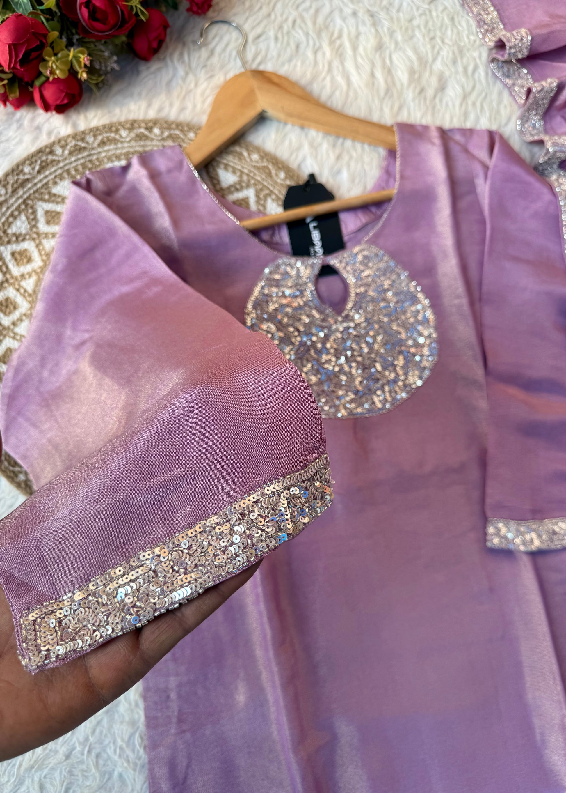 “SHINE” Beautiful Lavender with gold tone shimmer tissue kurta set