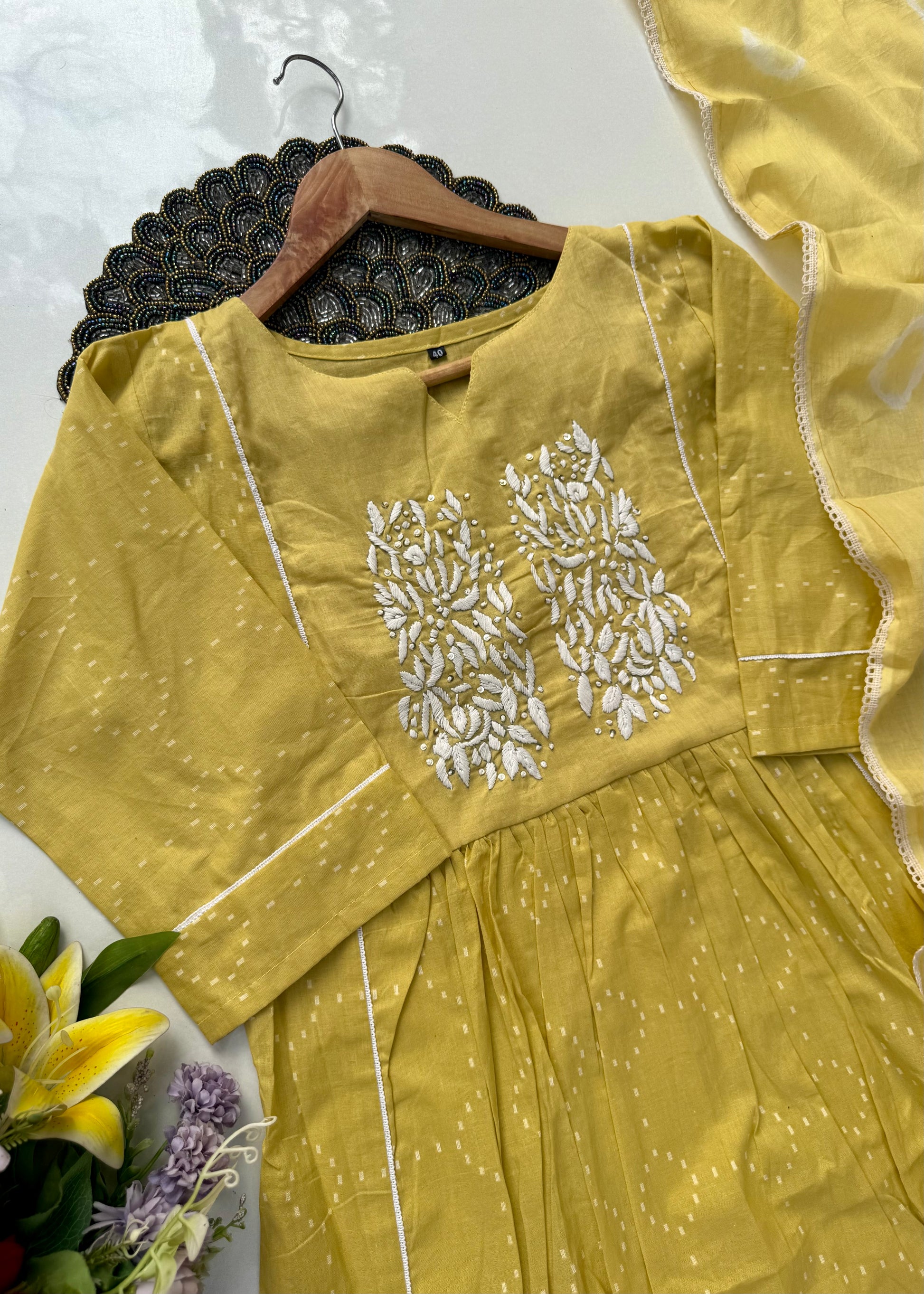 “Vamika” Mul cotton handcrafted Anarkali kurta set ❤️