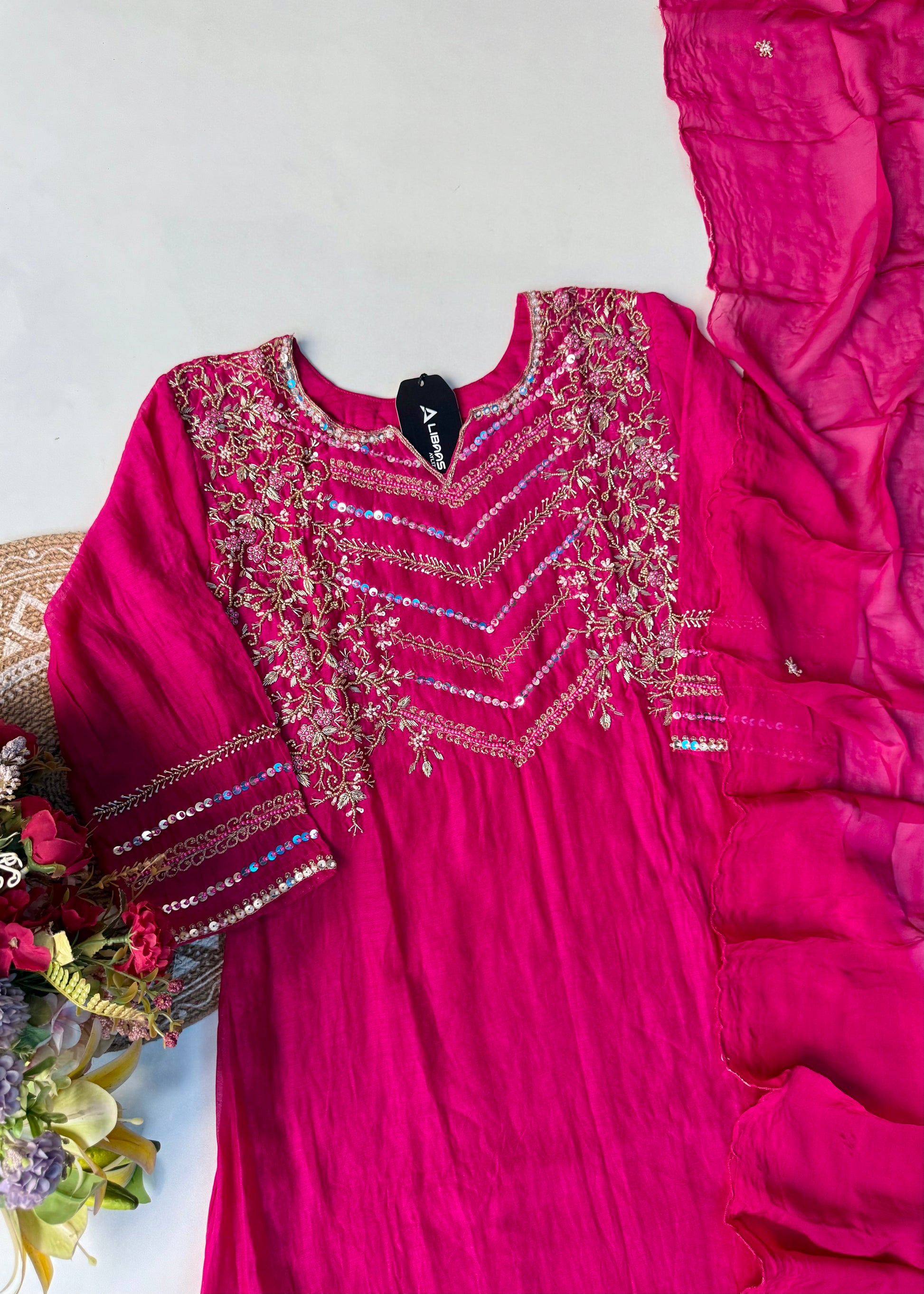 “Chanda” Premium karwa Pink mul chanderi A line kurta set
