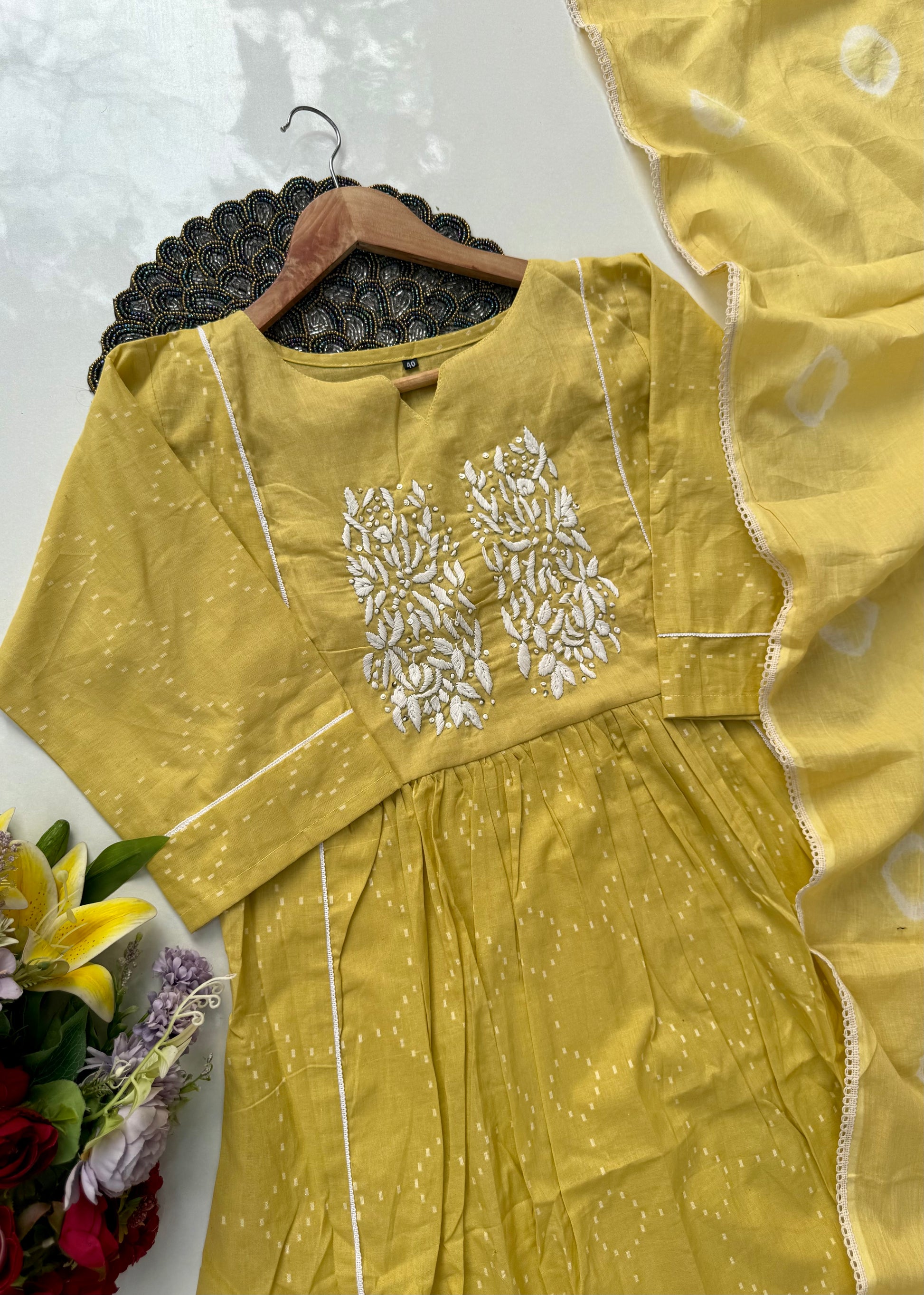 “Vamika” Mul cotton handcrafted Anarkali kurta set ❤️
