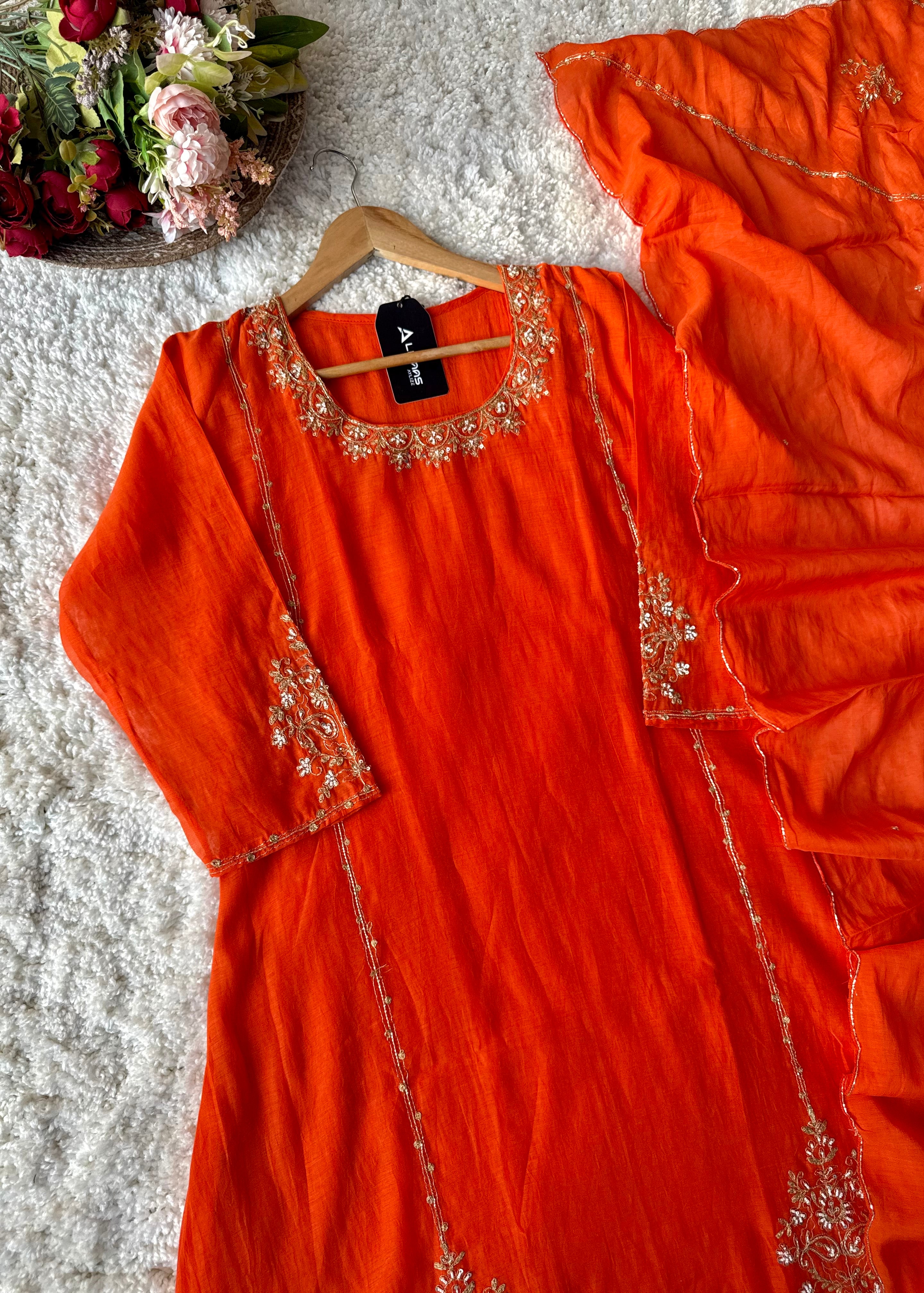 💕”Nayra – Premium Mul Chanderi A-Line Kurta Set