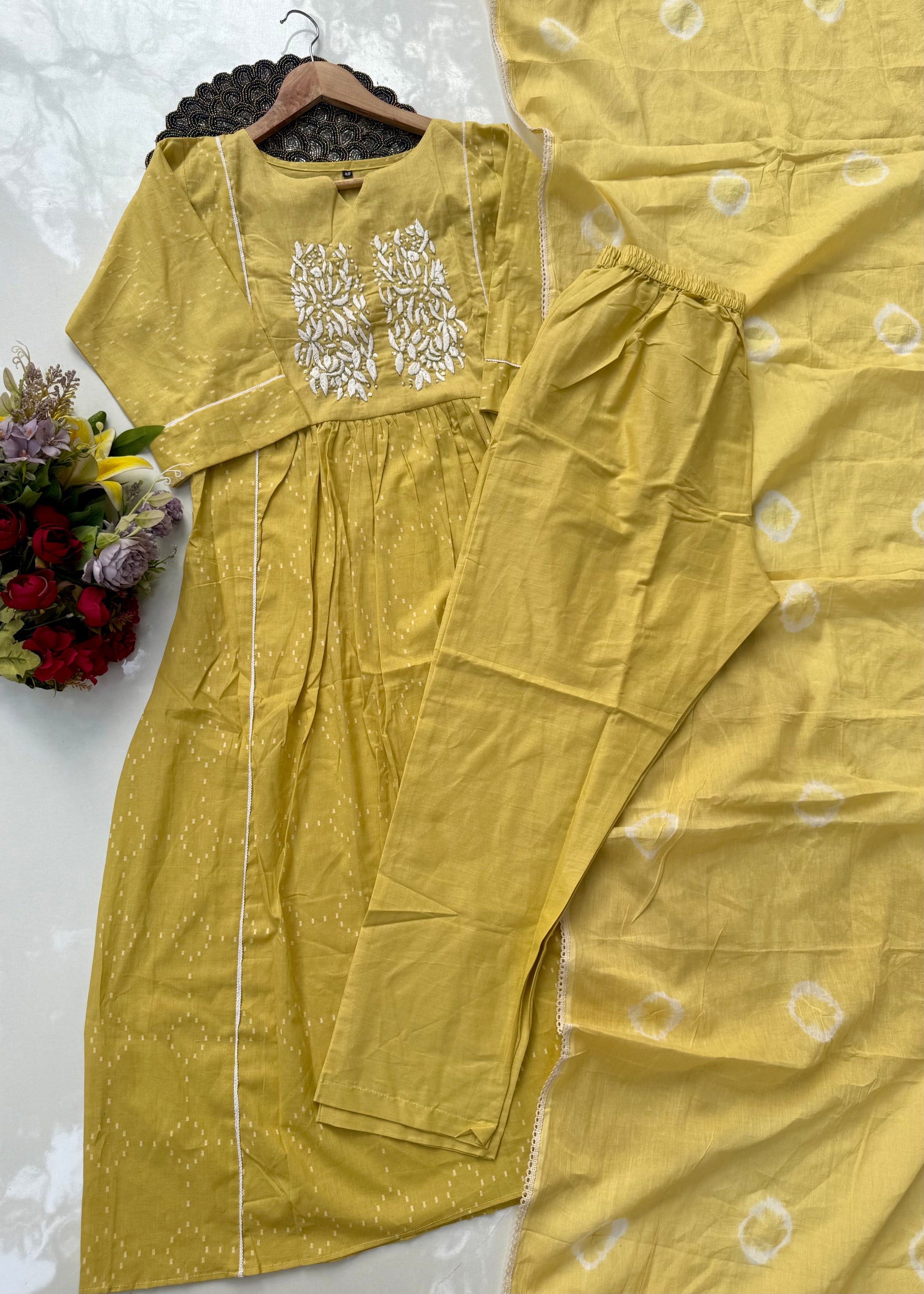 “Vamika” Mul cotton handcrafted Anarkali kurta set ❤️