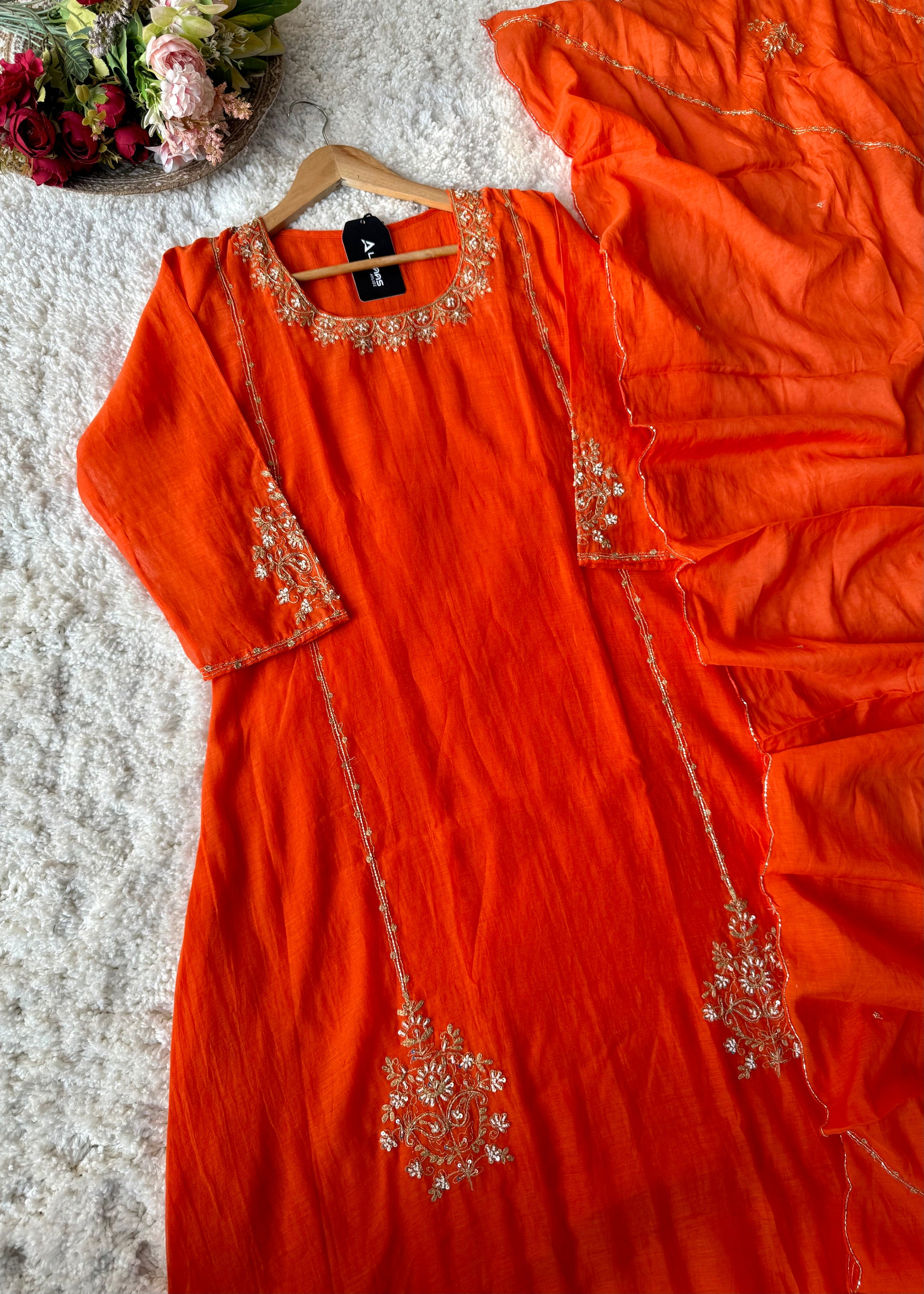 💕”Nayra – Premium Mul Chanderi A-Line Kurta Set