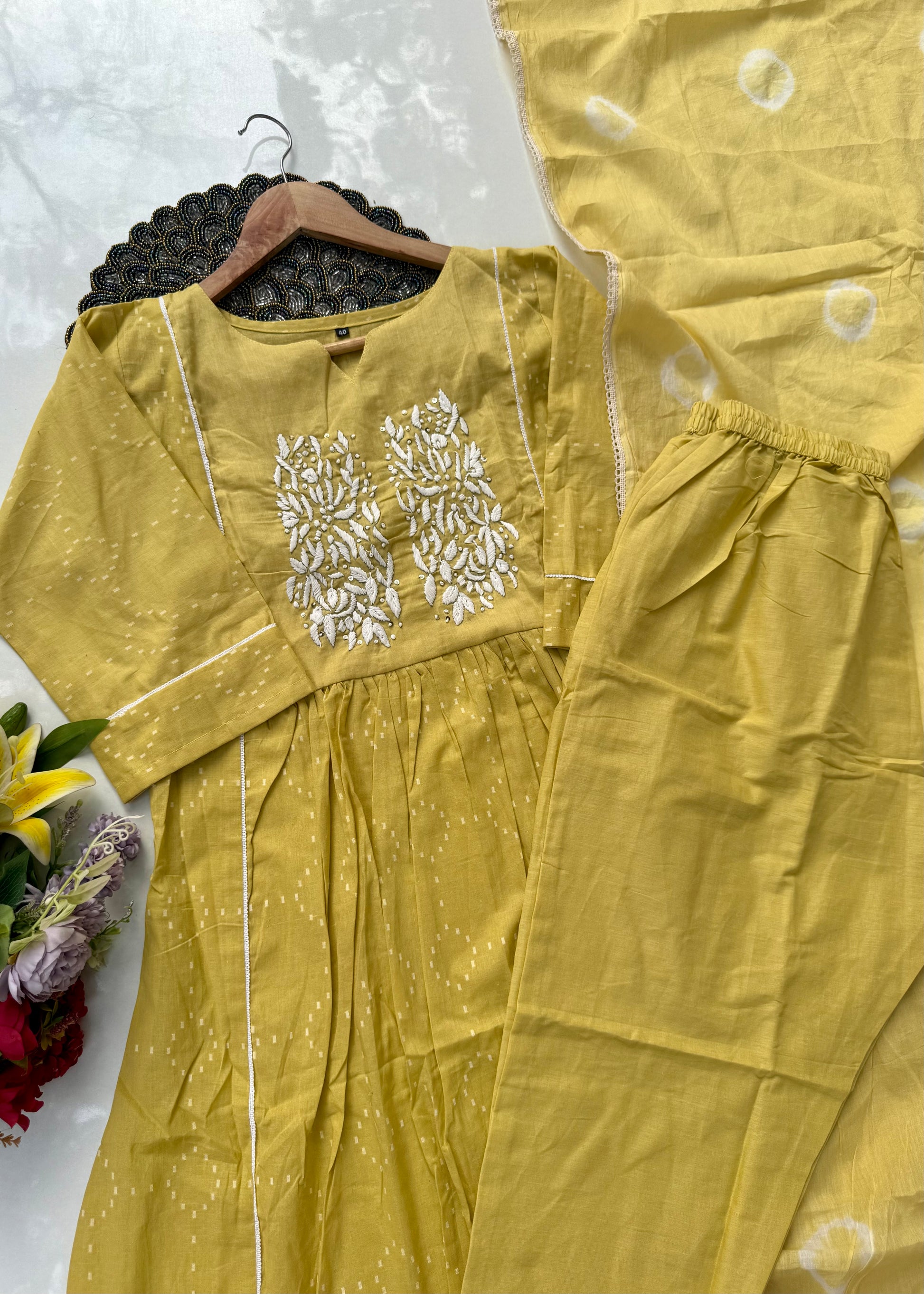 “Vamika” Mul cotton handcrafted Anarkali kurta set ❤️