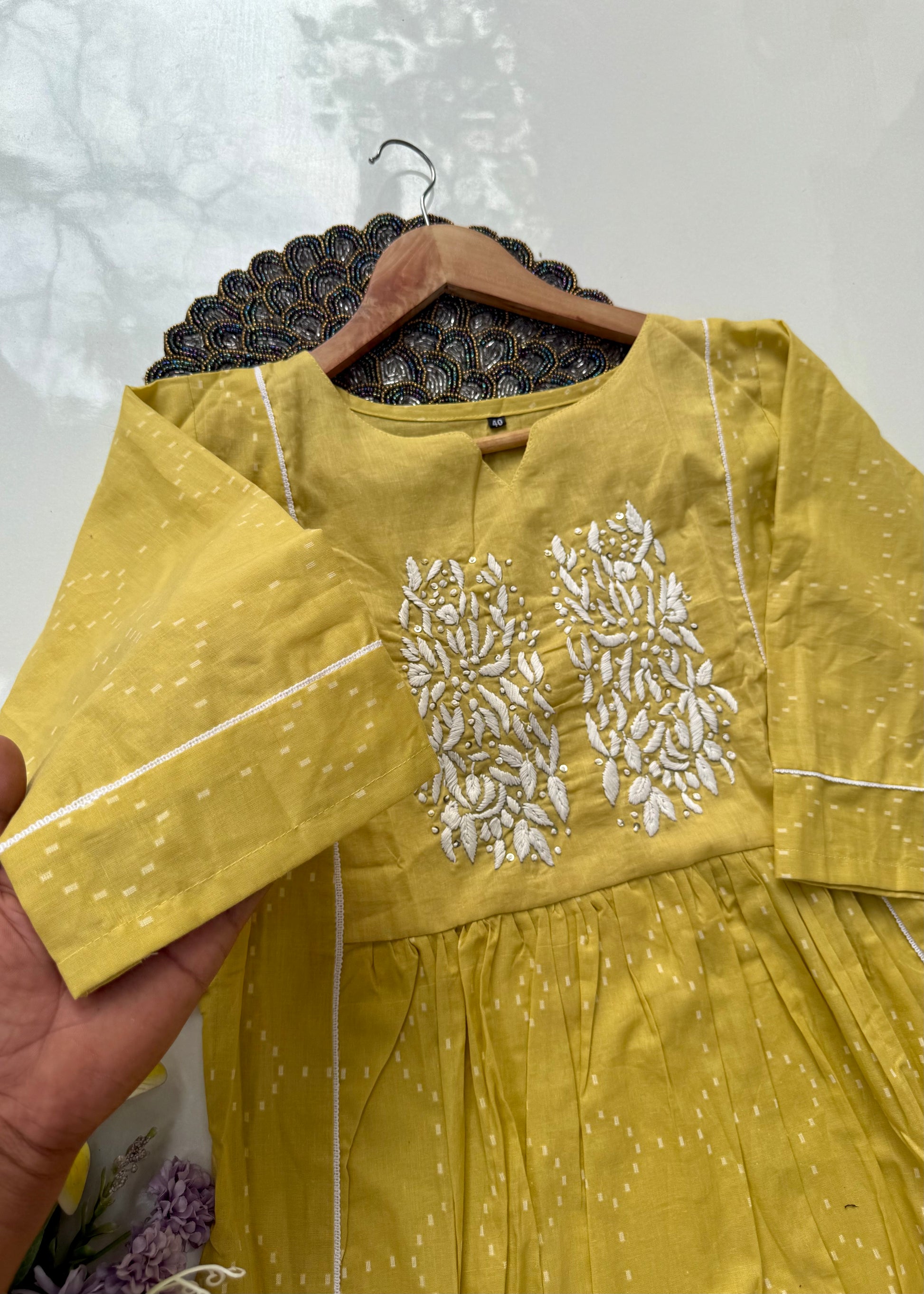 “Vamika” Mul cotton handcrafted Anarkali kurta set ❤️