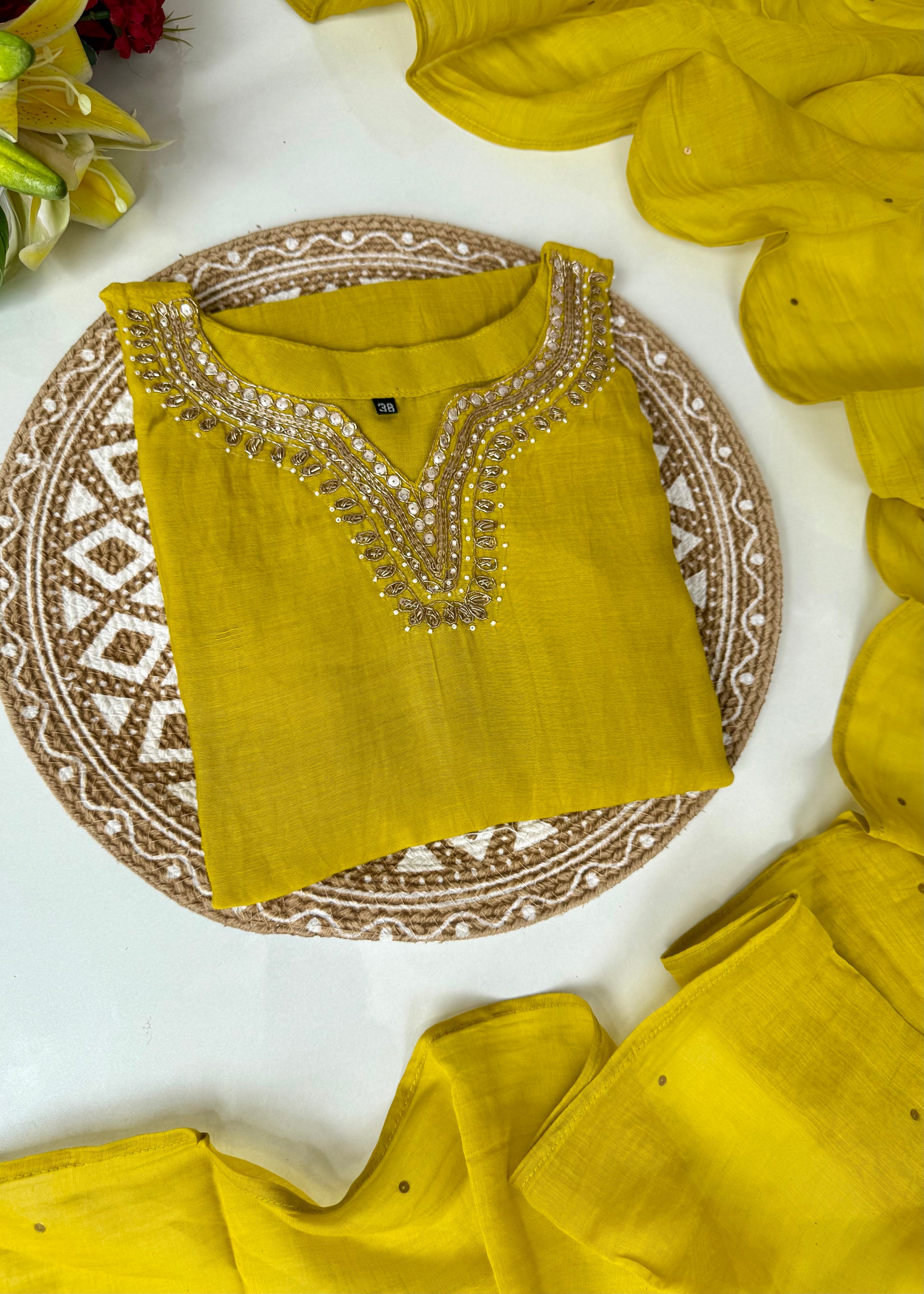 “KIARA” Premium Mul Chanderi handwork kurta set