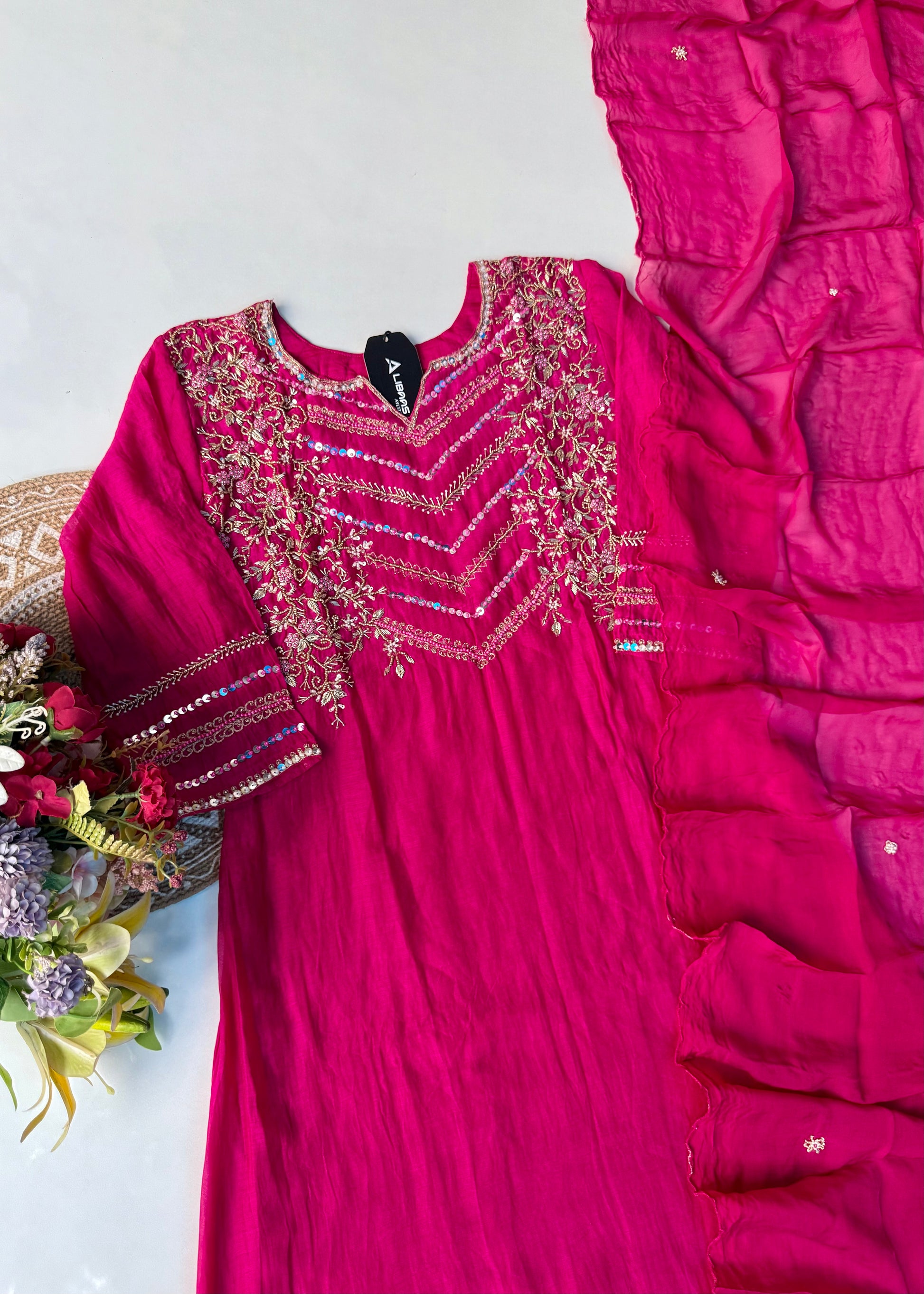 “Chanda” Premium karwa Pink mul chanderi A line kurta set