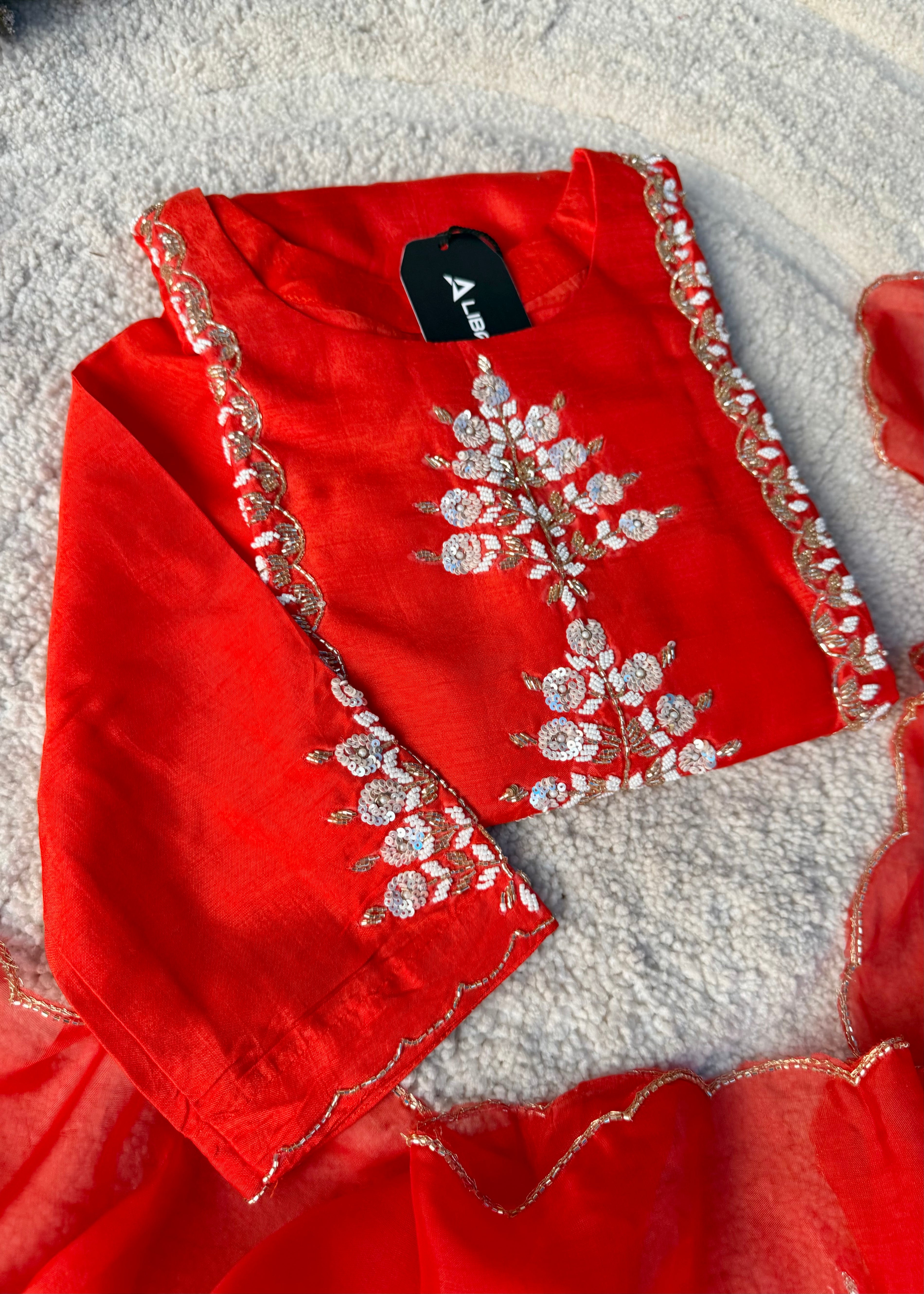 “Orange” Partywear Orange heavy handwork Dola Silk Kurta Set