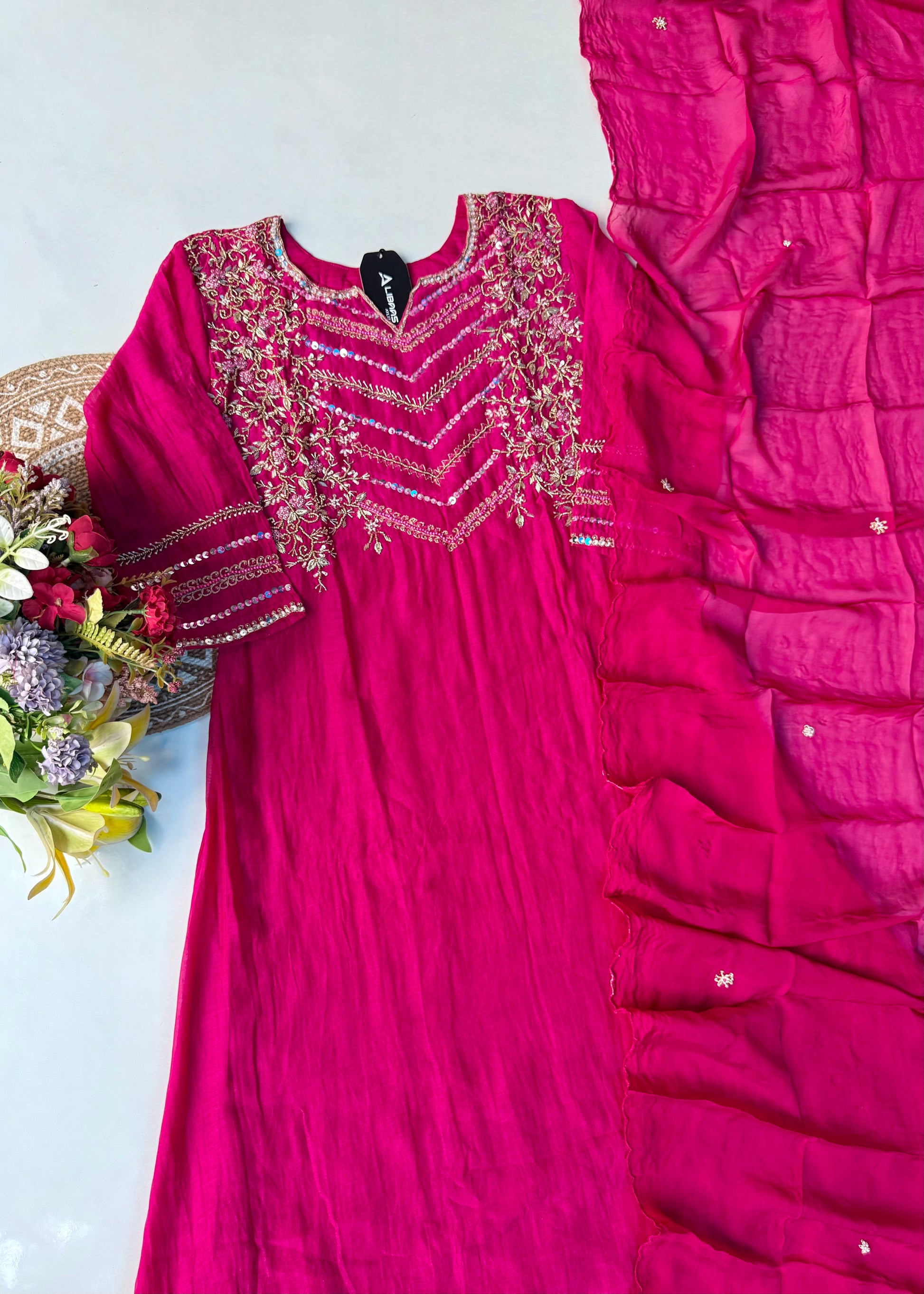 “Chanda” Premium karwa Pink mul chanderi A line kurta set
