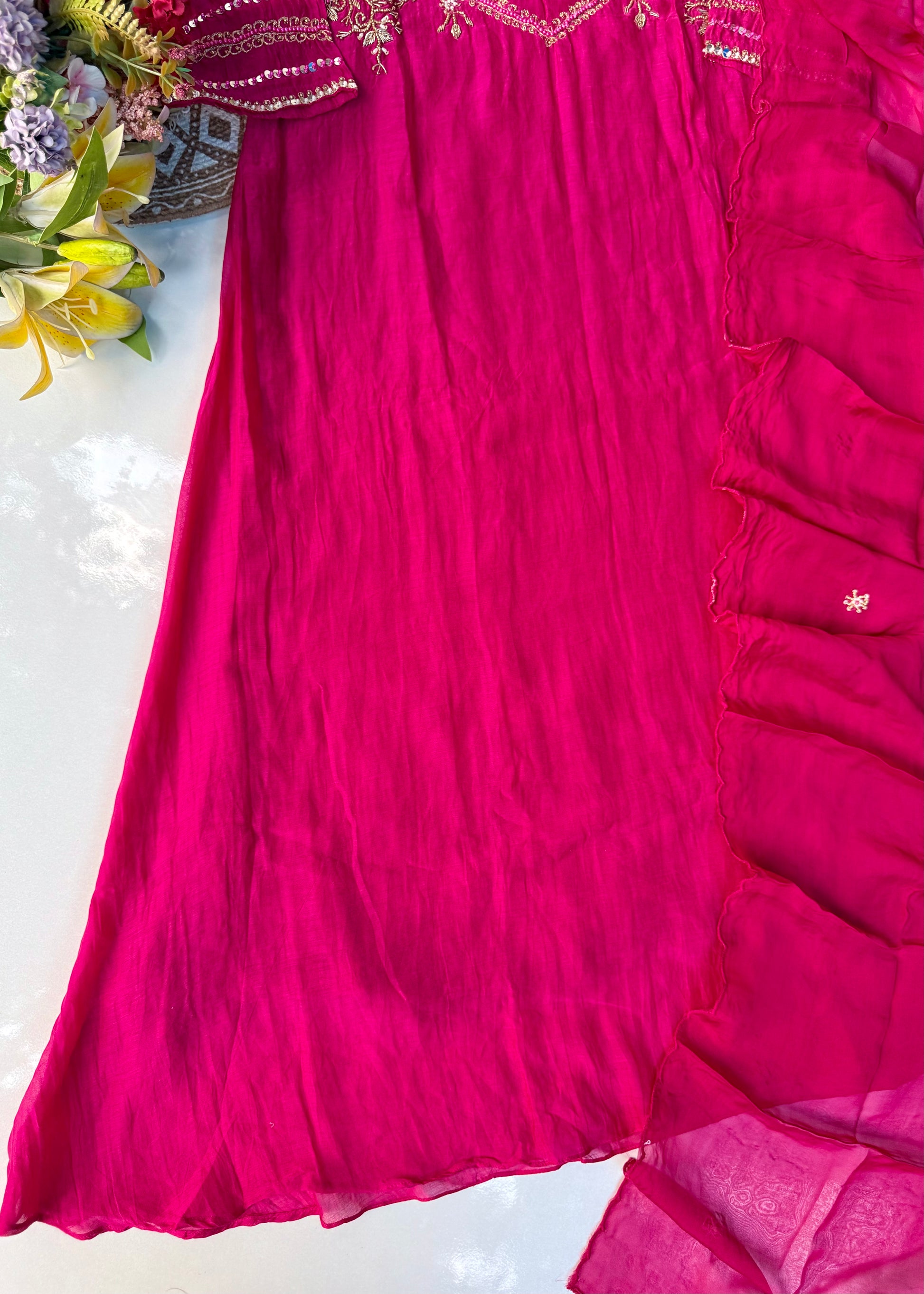 “Chanda” Premium karwa Pink mul chanderi A line kurta set