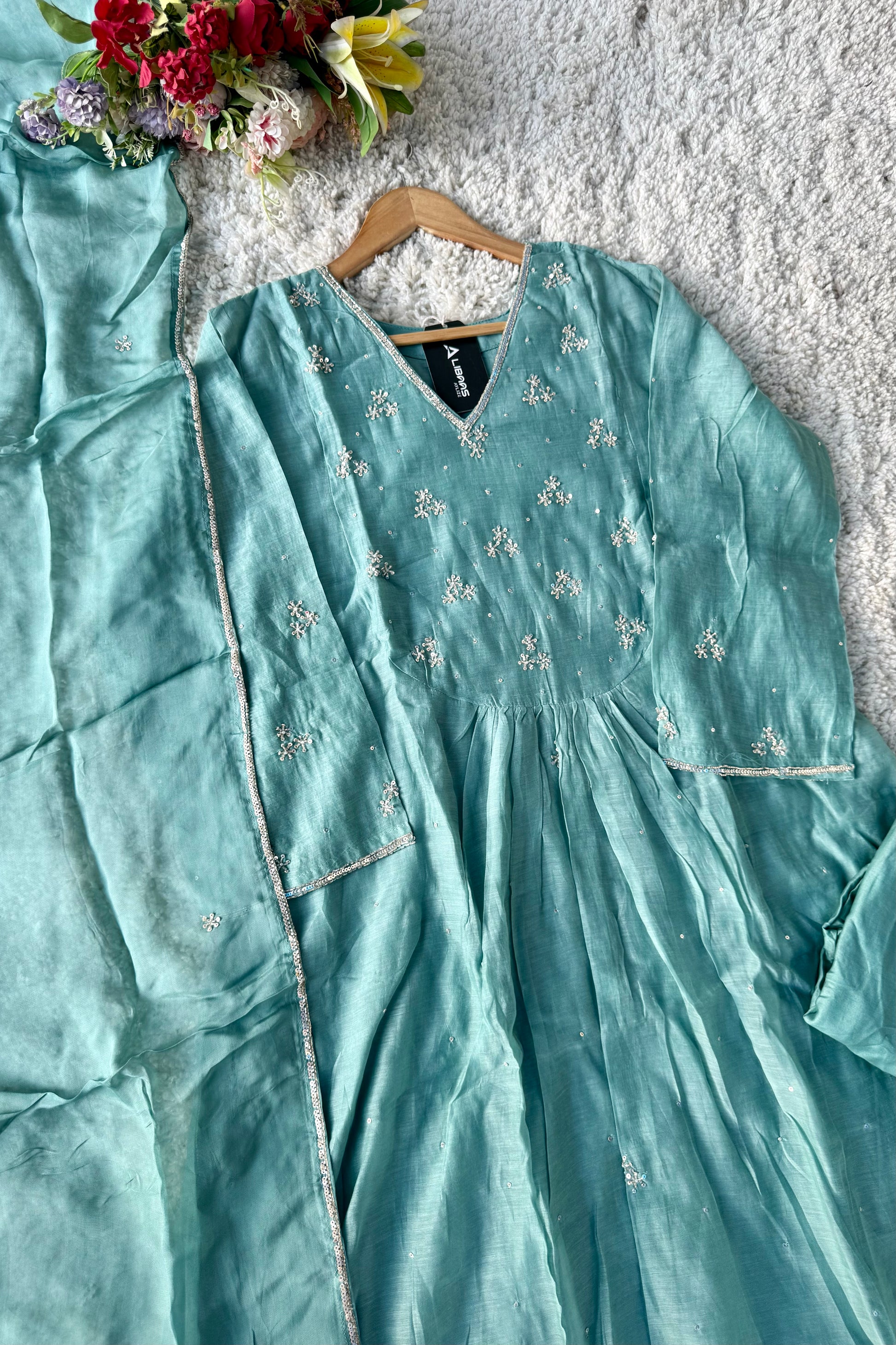 ✨Nagma- Premium Mul Chanderi A- Line Kurta Set