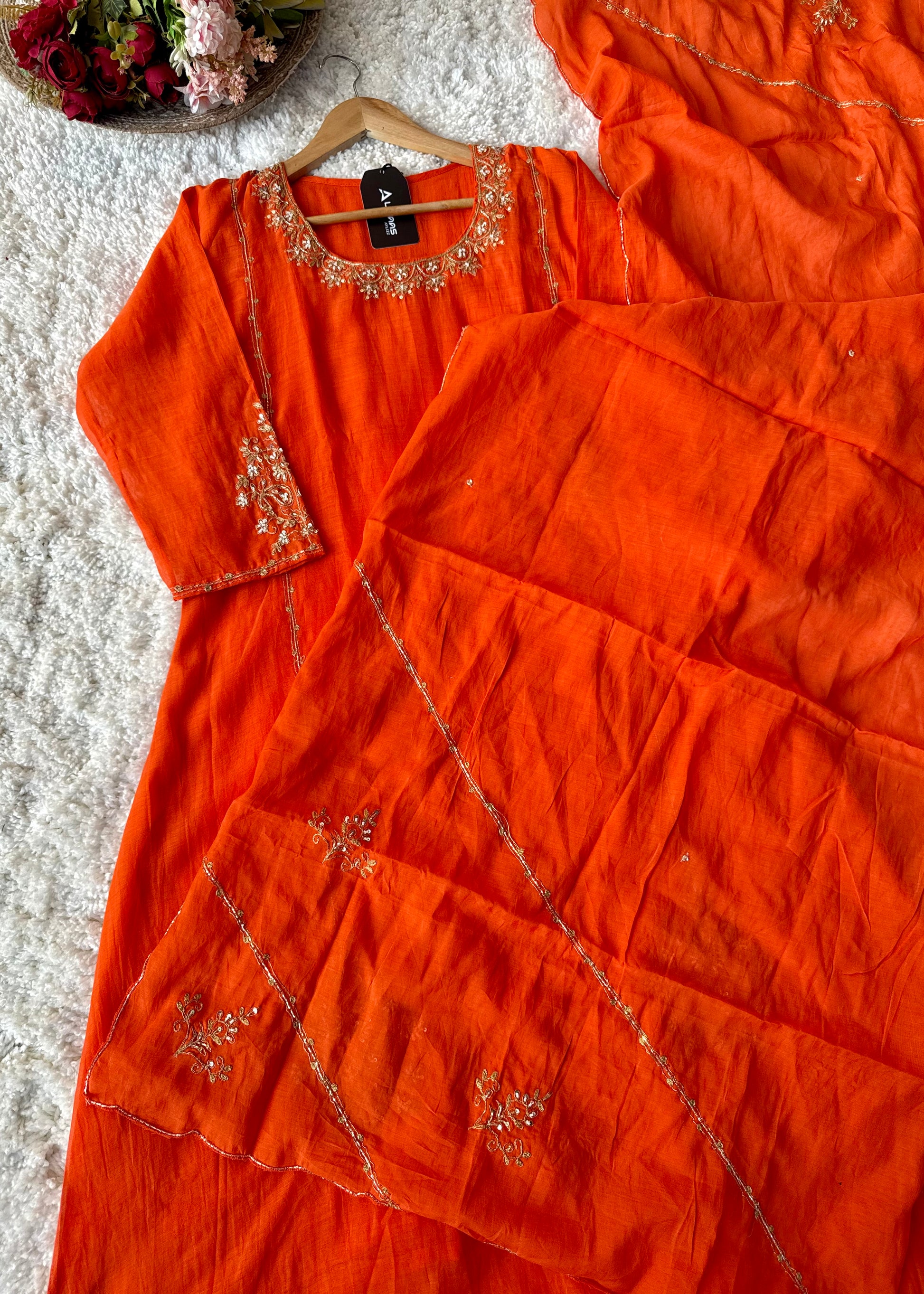 💕”Nayra – Premium Mul Chanderi A-Line Kurta Set