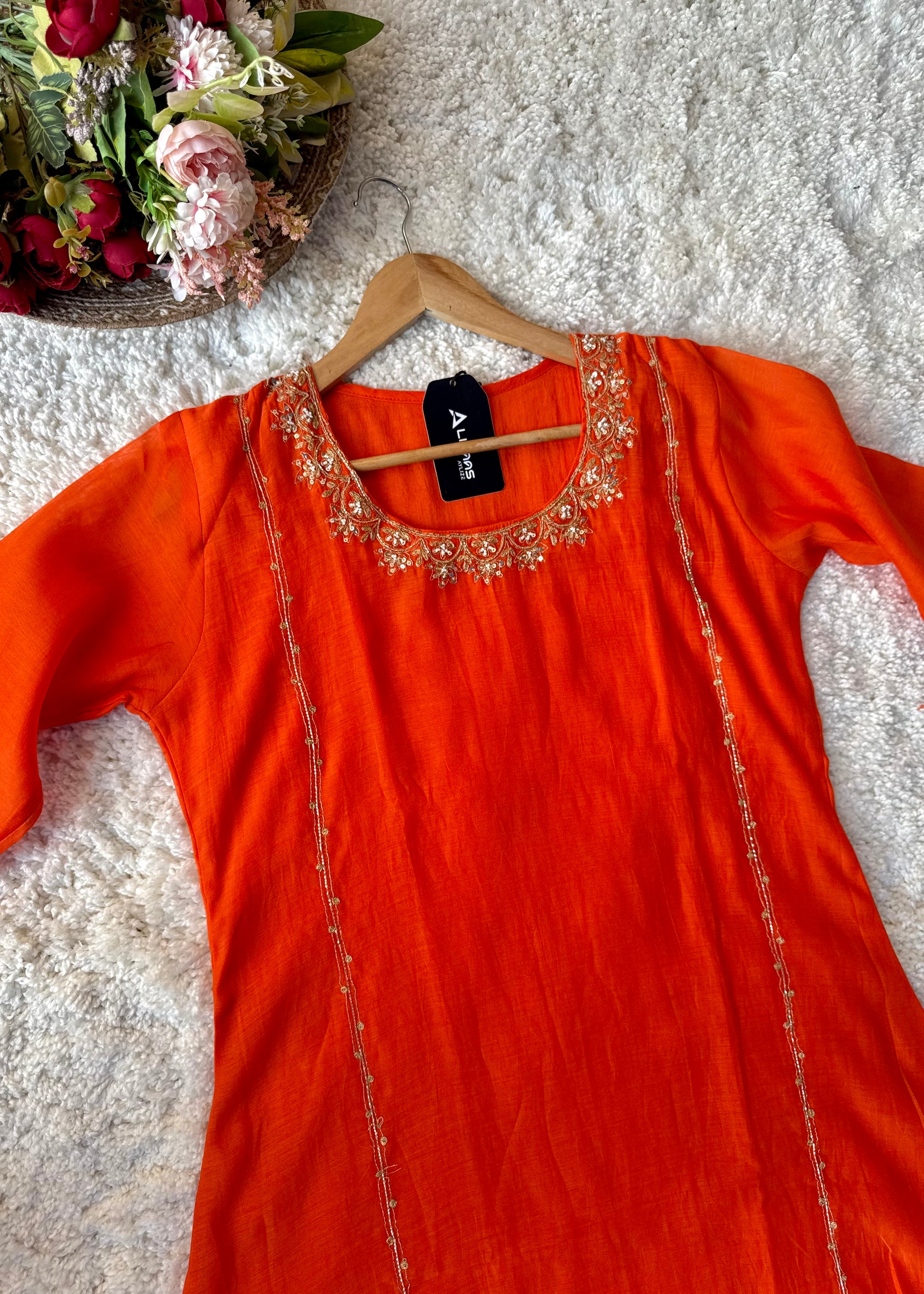 💕”Nayra – Premium Mul Chanderi A-Line Kurta Set