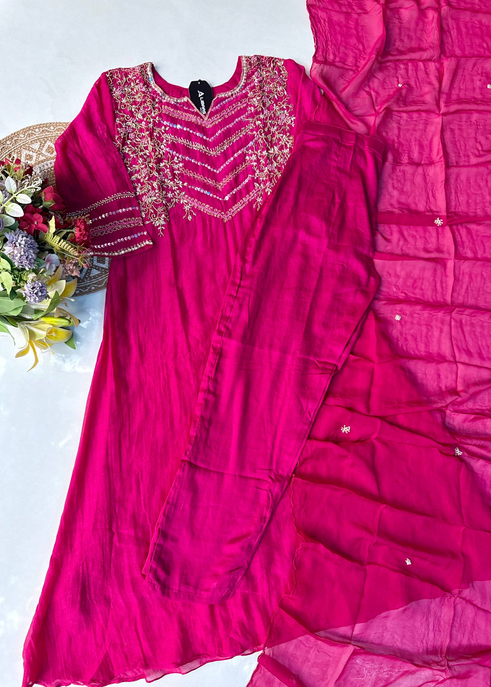“Chanda” Premium karwa Pink mul chanderi A line kurta set