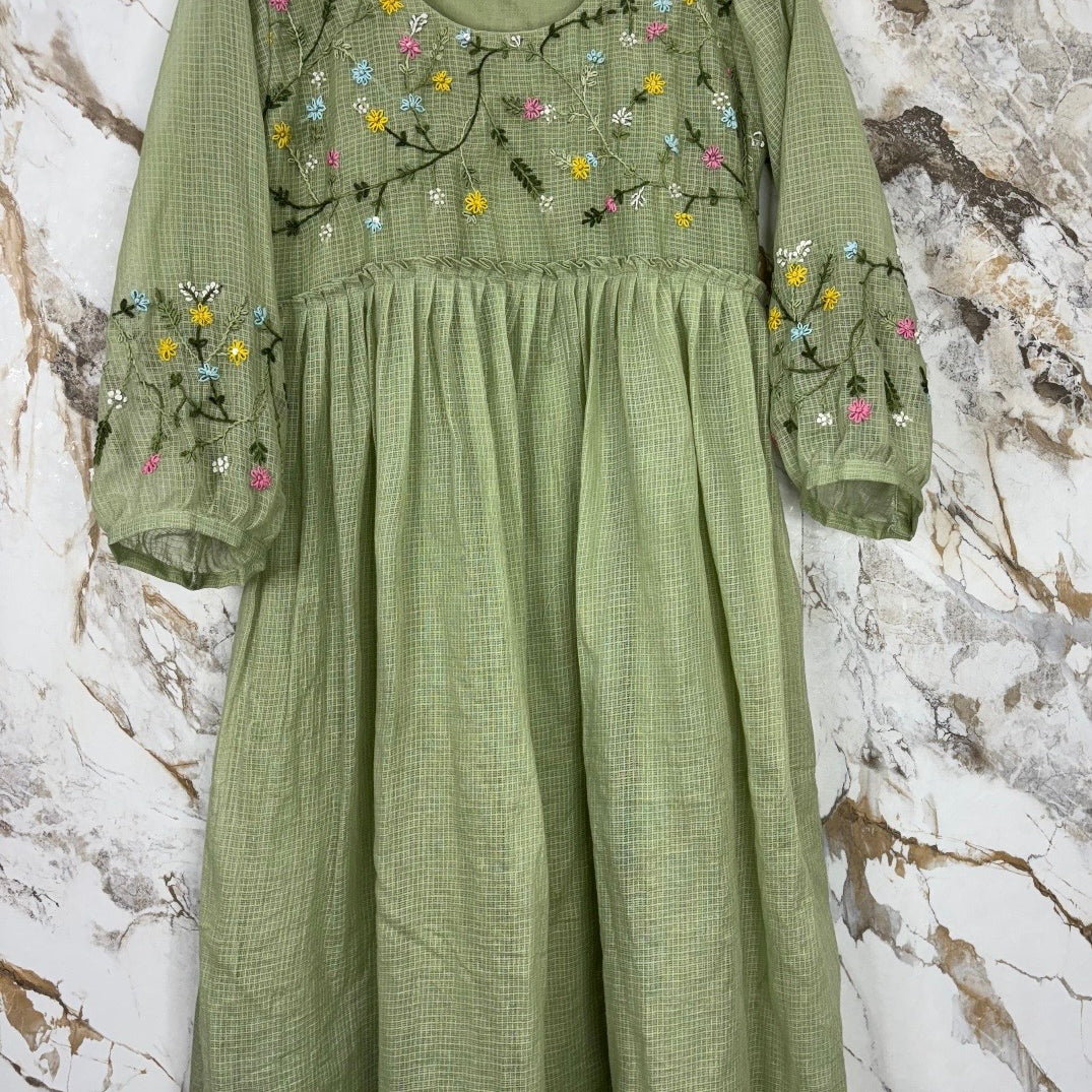 “Gulrez” Kota Doria Thred work Frock Dress