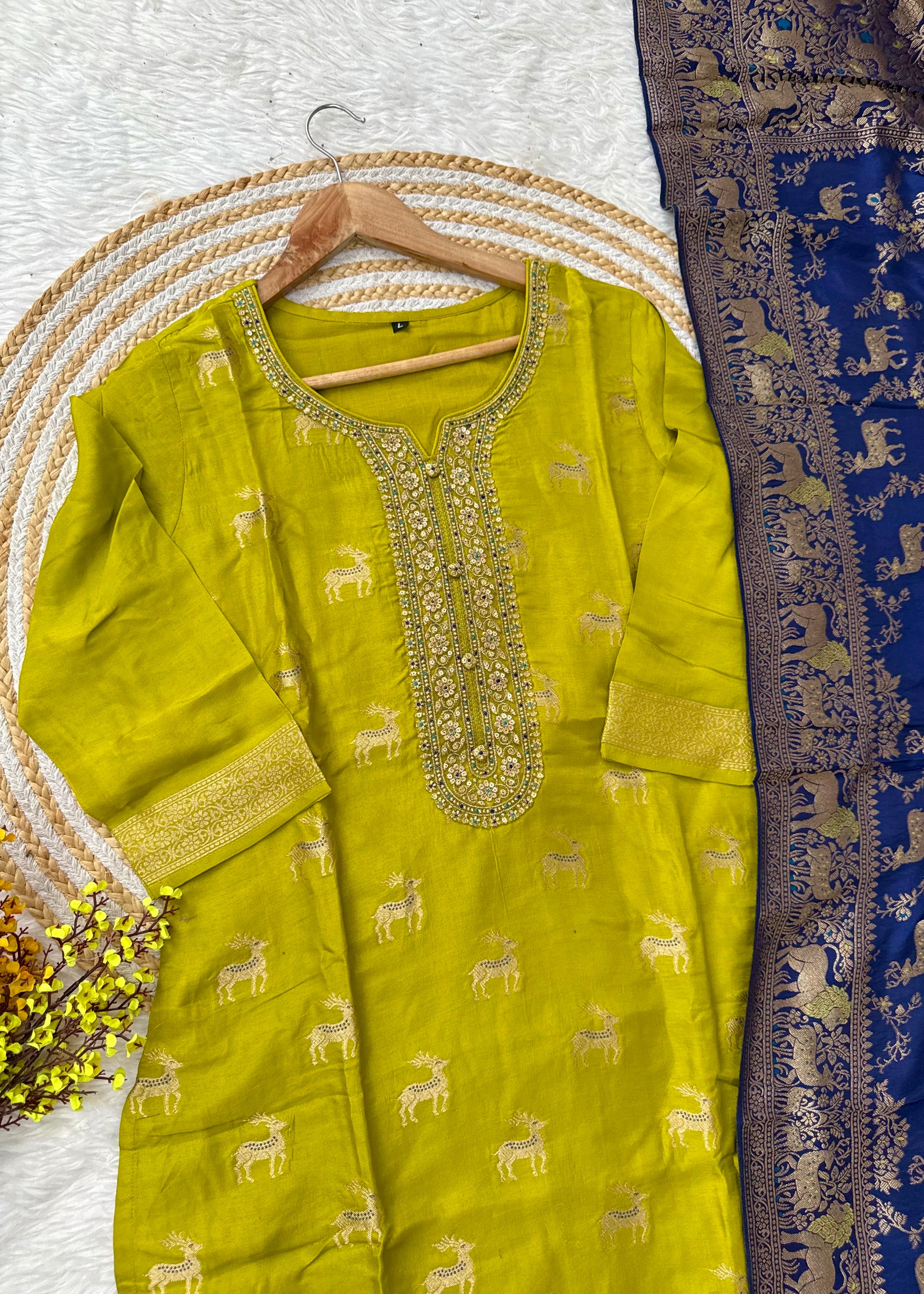“AMRITA” Festive wear Jacquard silk kurta bottom with dupatta set