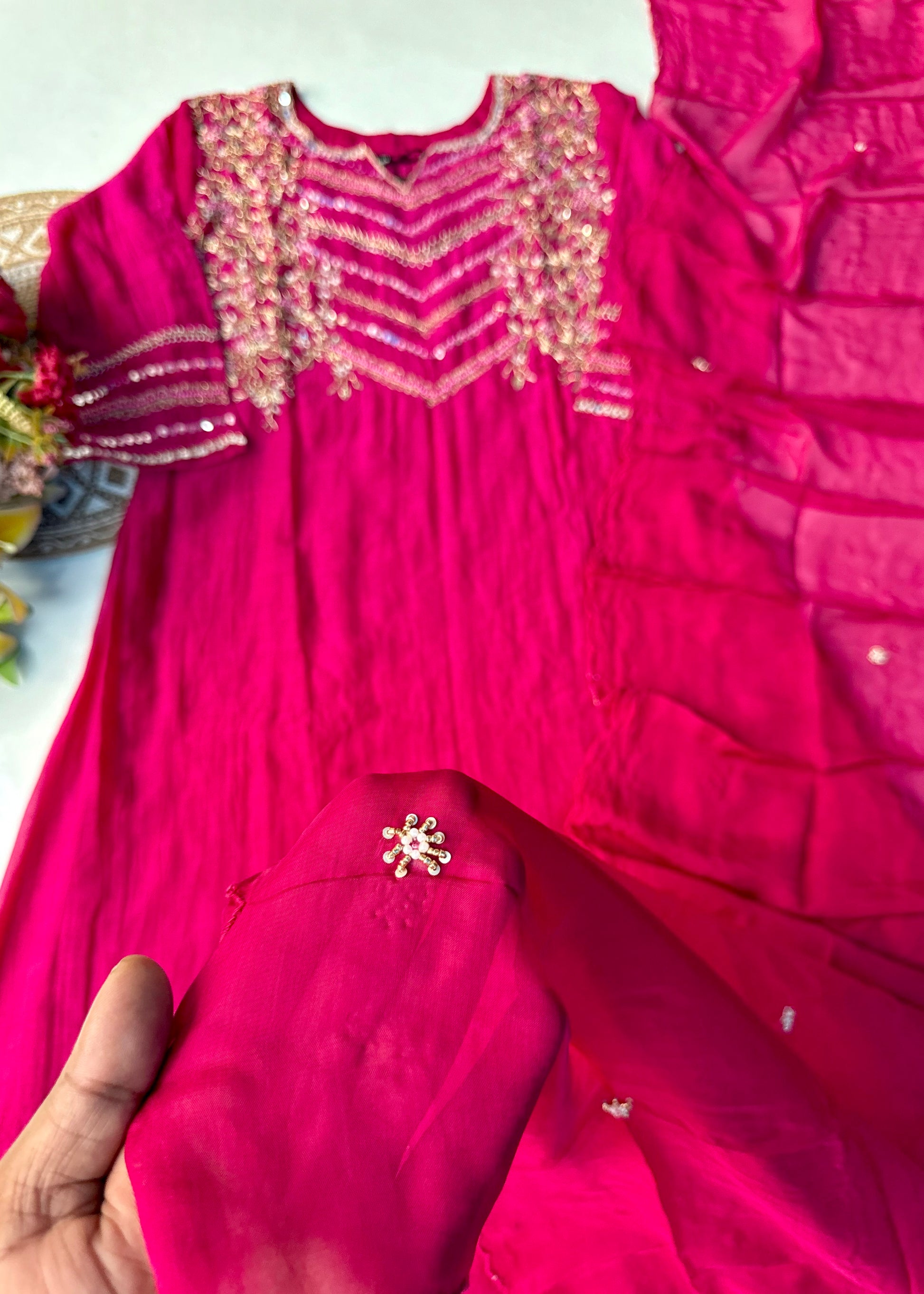 “Chanda” Premium karwa Pink mul chanderi A line kurta set