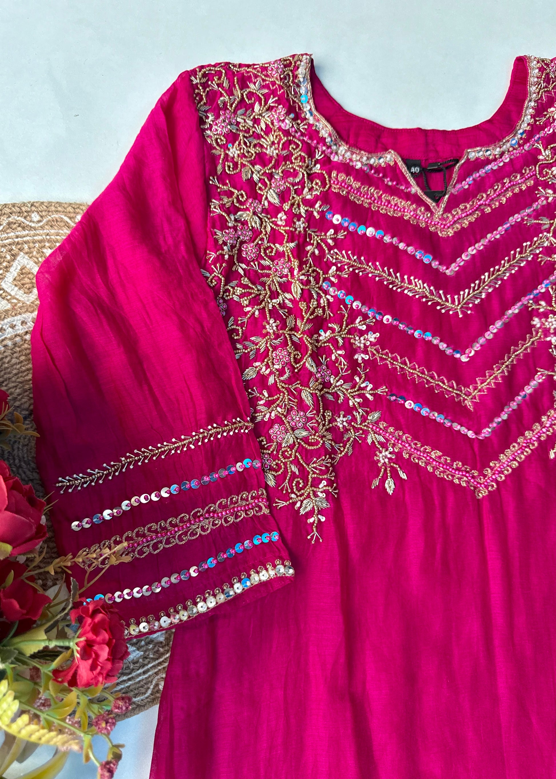“Chanda” Premium karwa Pink mul chanderi A line kurta set