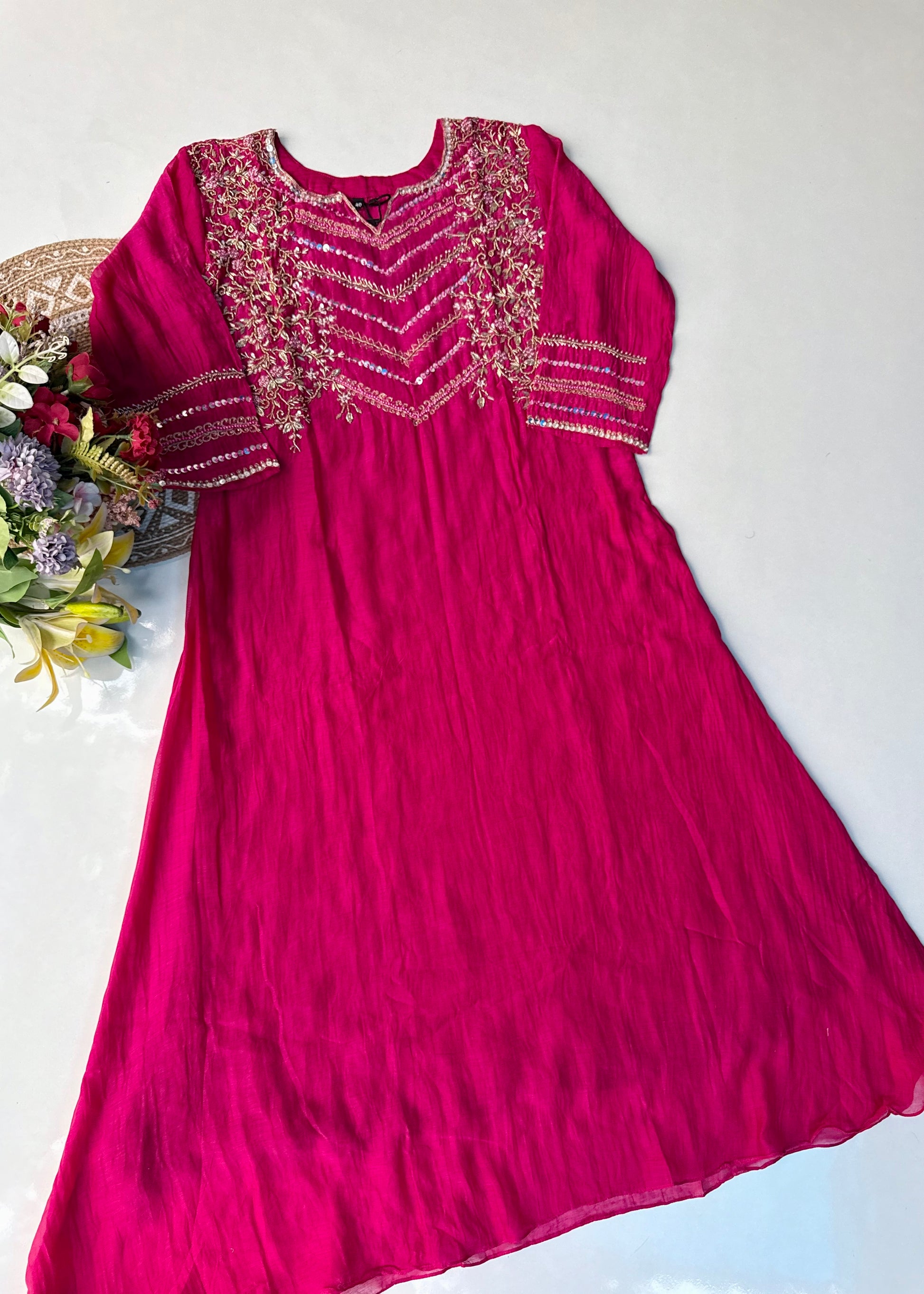 “Chanda” Premium karwa Pink mul chanderi A line kurta set