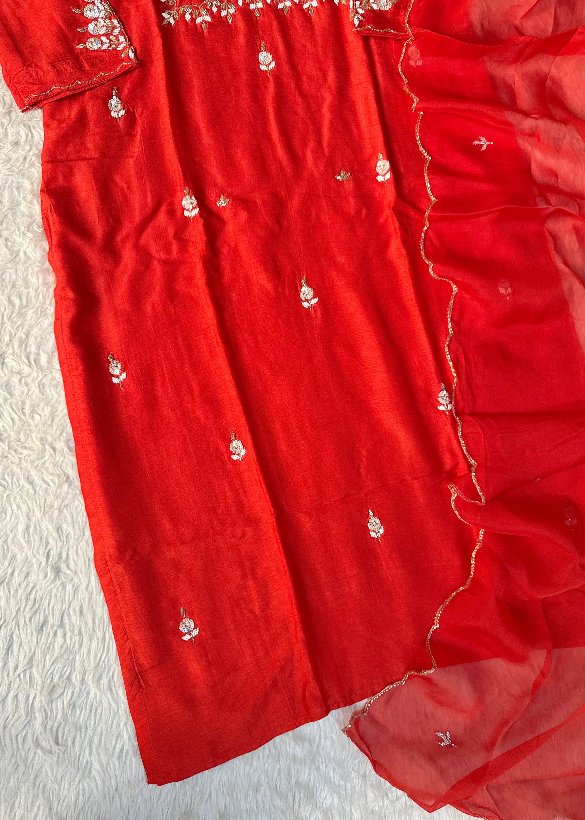 “Orange” Partywear Orange heavy handwork Dola Silk Kurta Set