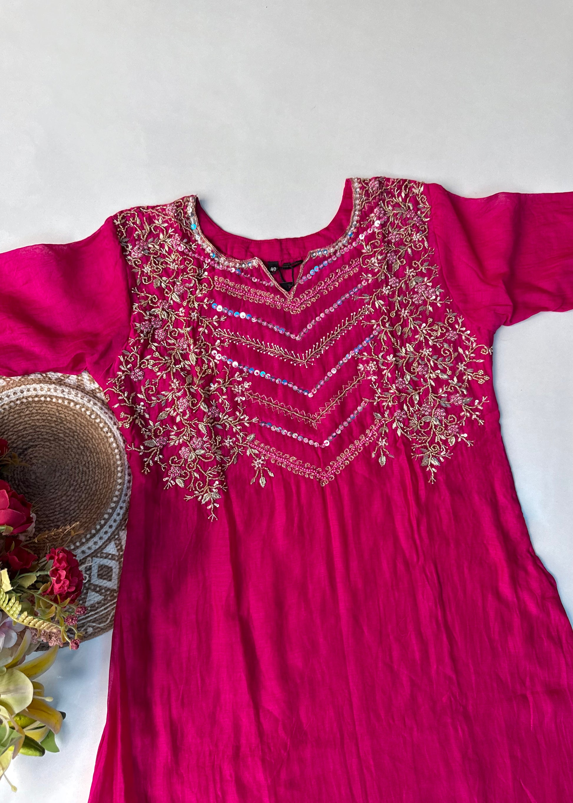 “Chanda” Premium karwa Pink mul chanderi A line kurta set