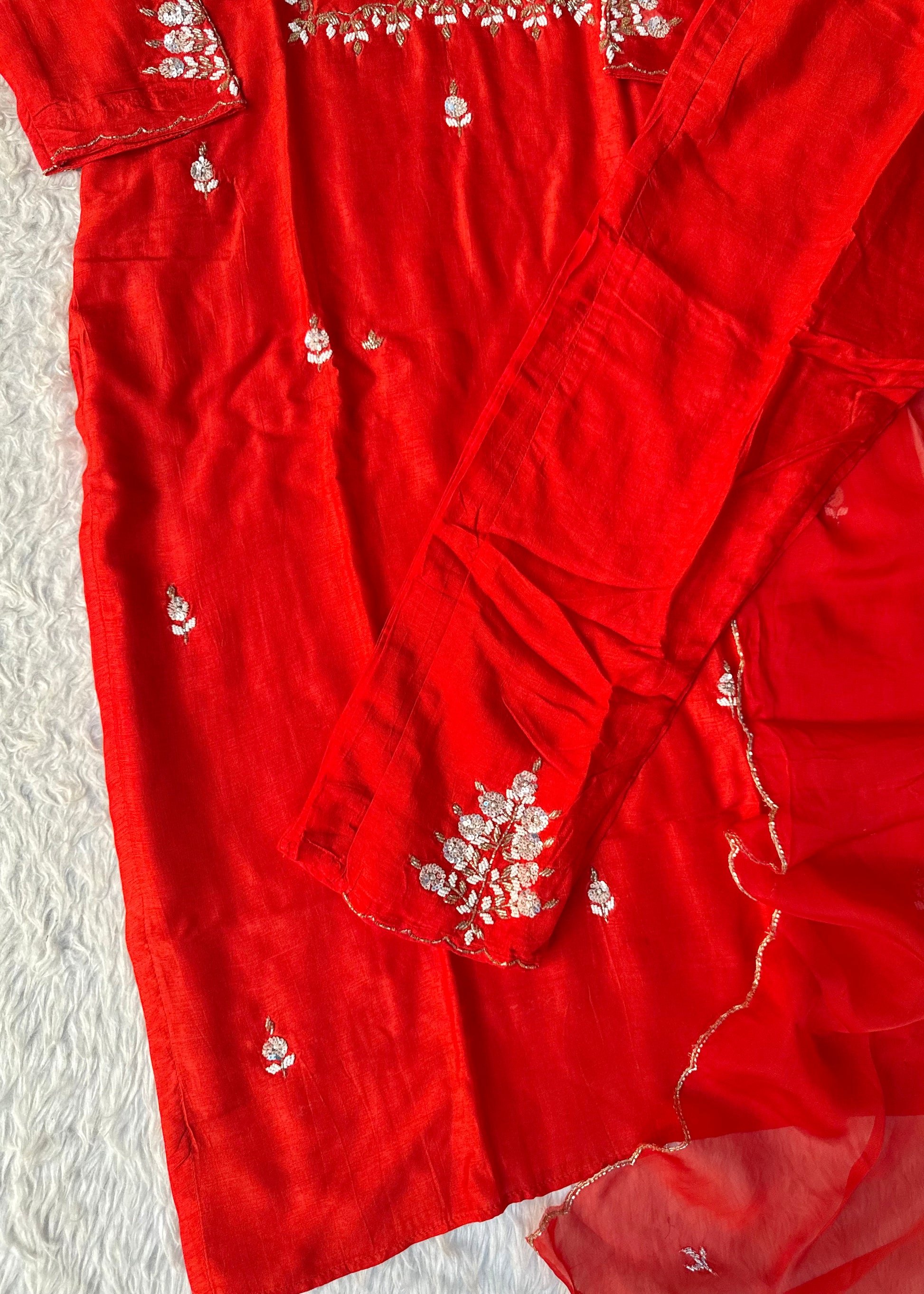 “Orange” Partywear Orange heavy handwork Dola Silk Kurta Set