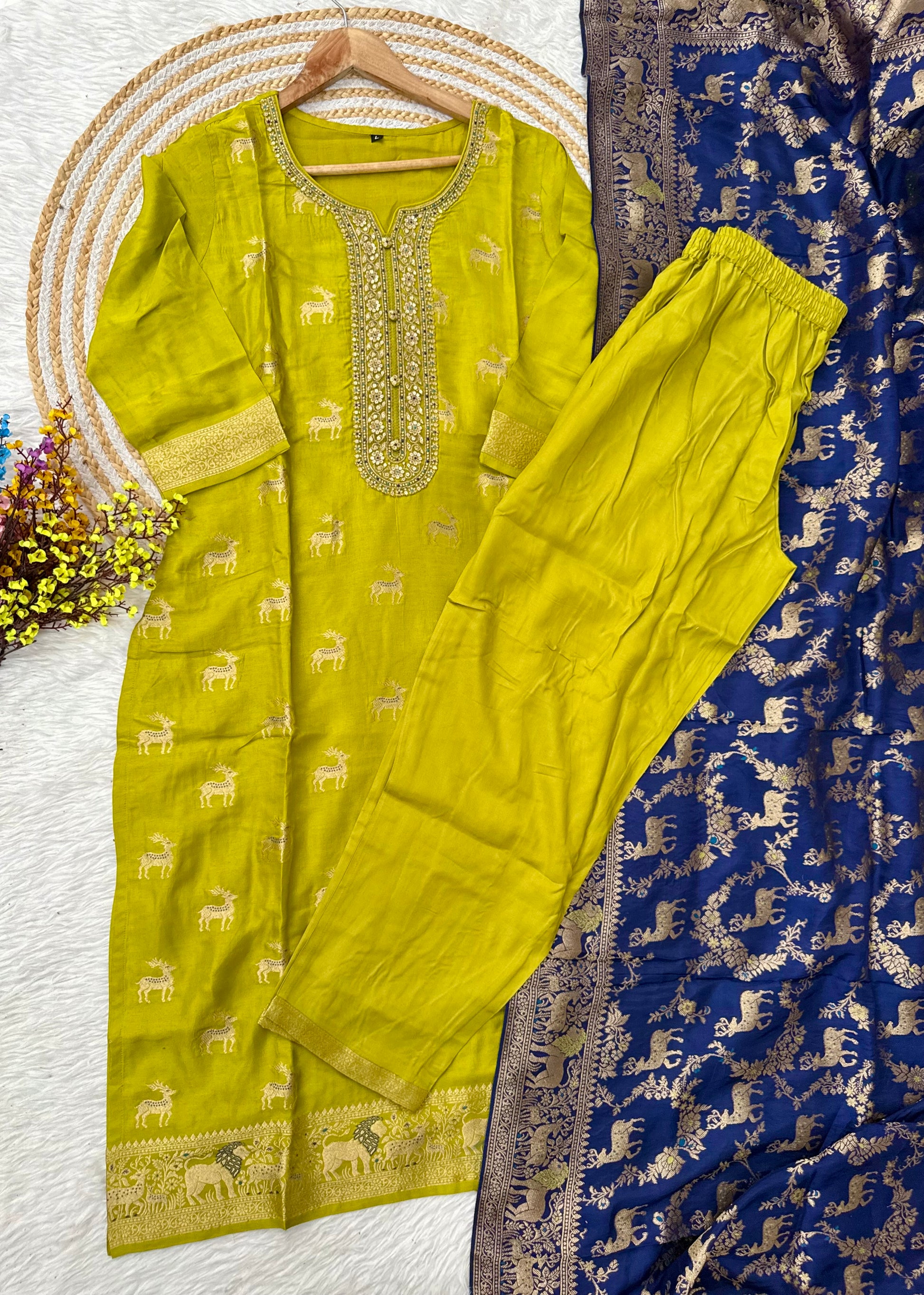 “AMRITA” Festive wear Jacquard silk kurta bottom with dupatta set