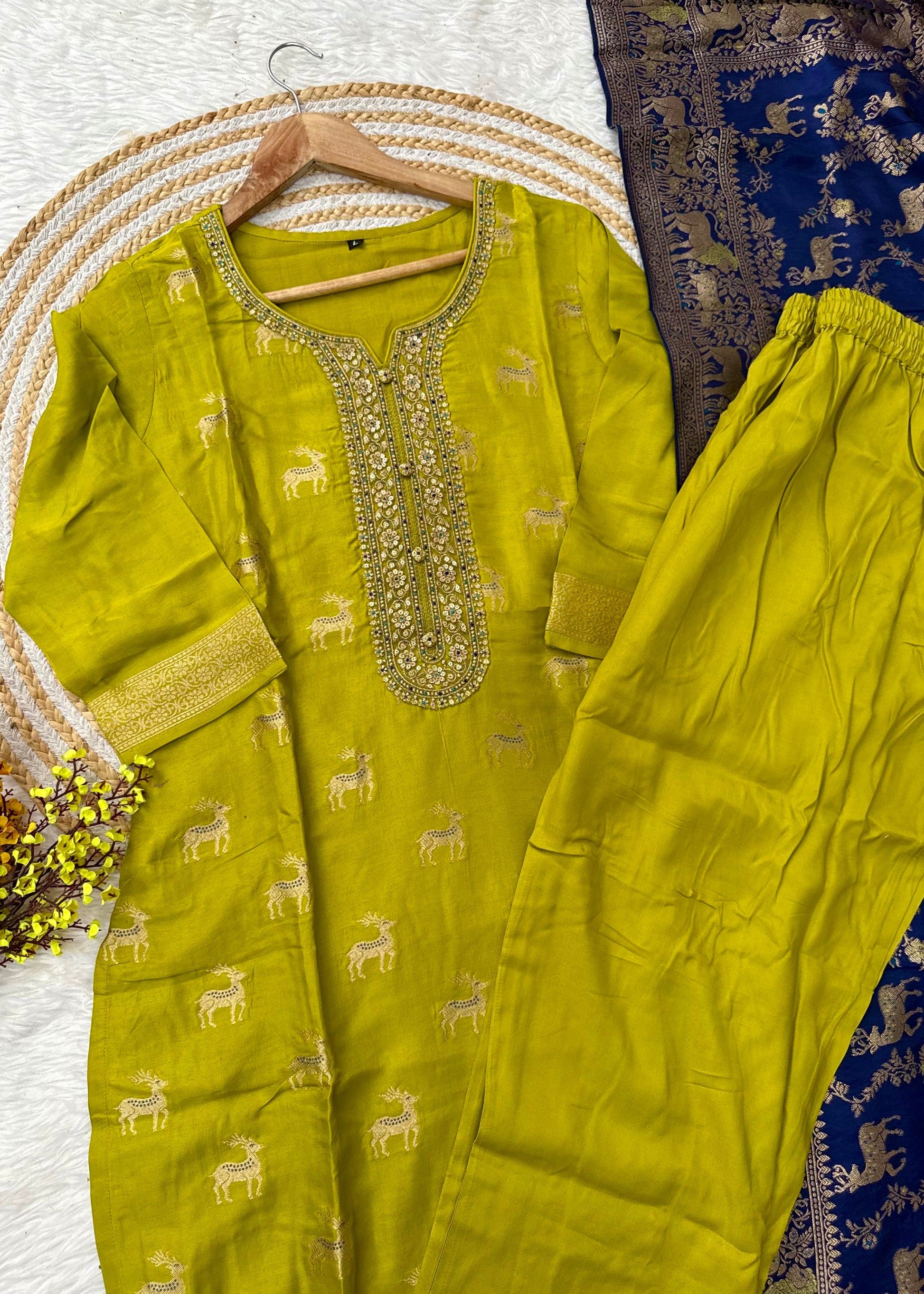 “AMRITA” Festive wear Jacquard silk kurta bottom with dupatta set