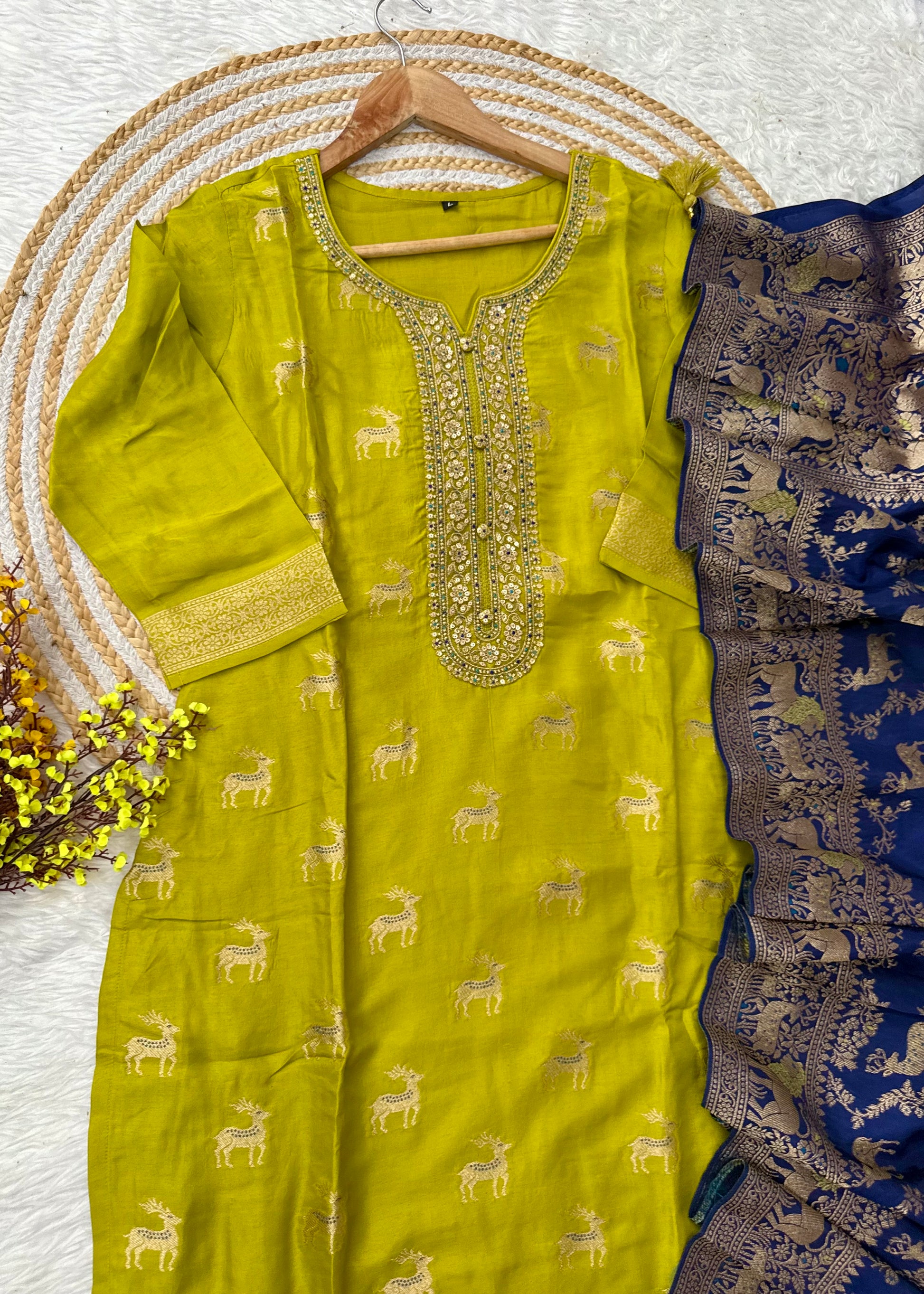 “AMRITA” Festive wear Jacquard silk kurta bottom with dupatta set