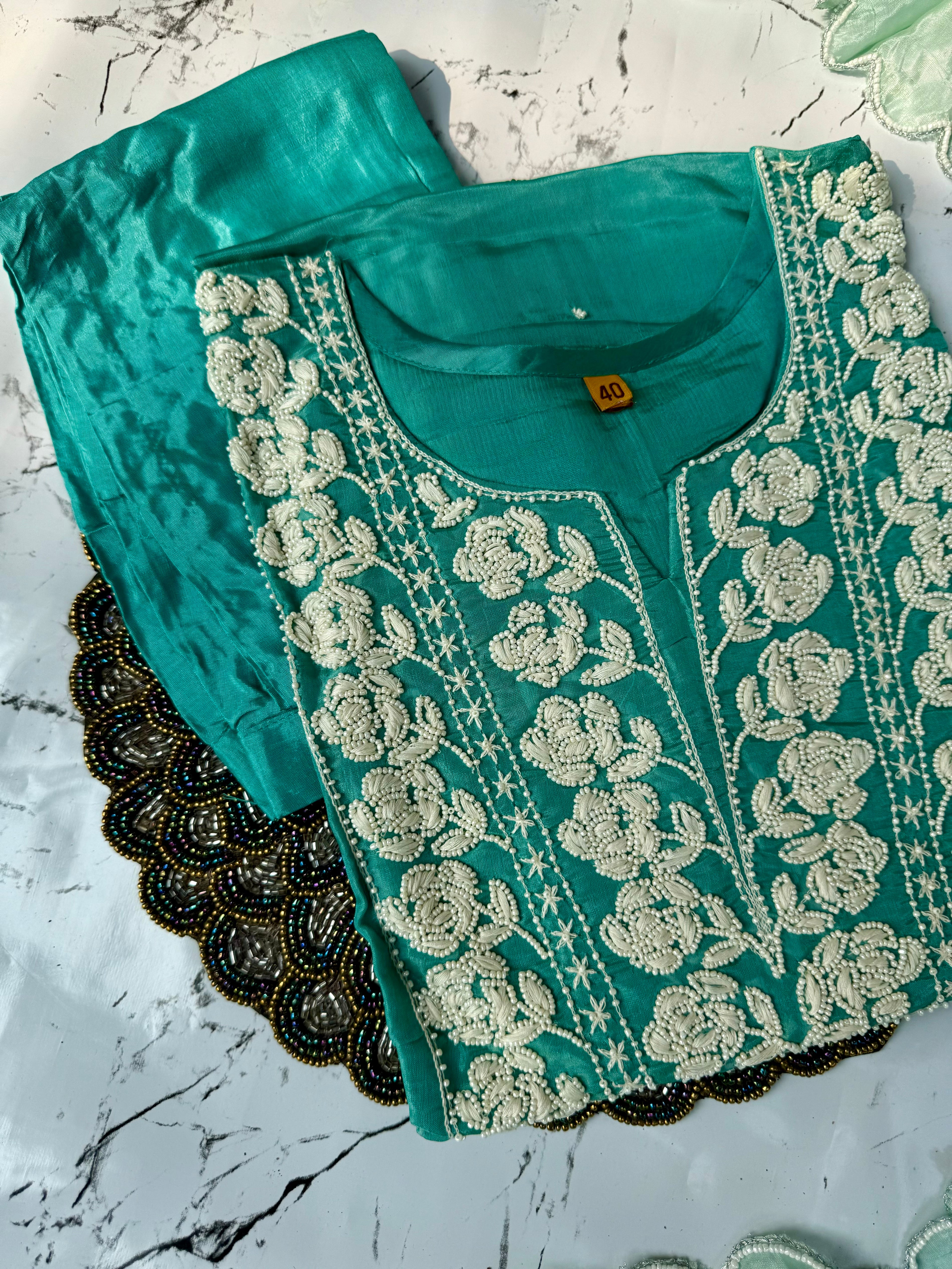 “NAIRA” Beautiful Tissue silk kurta with with pearl work set