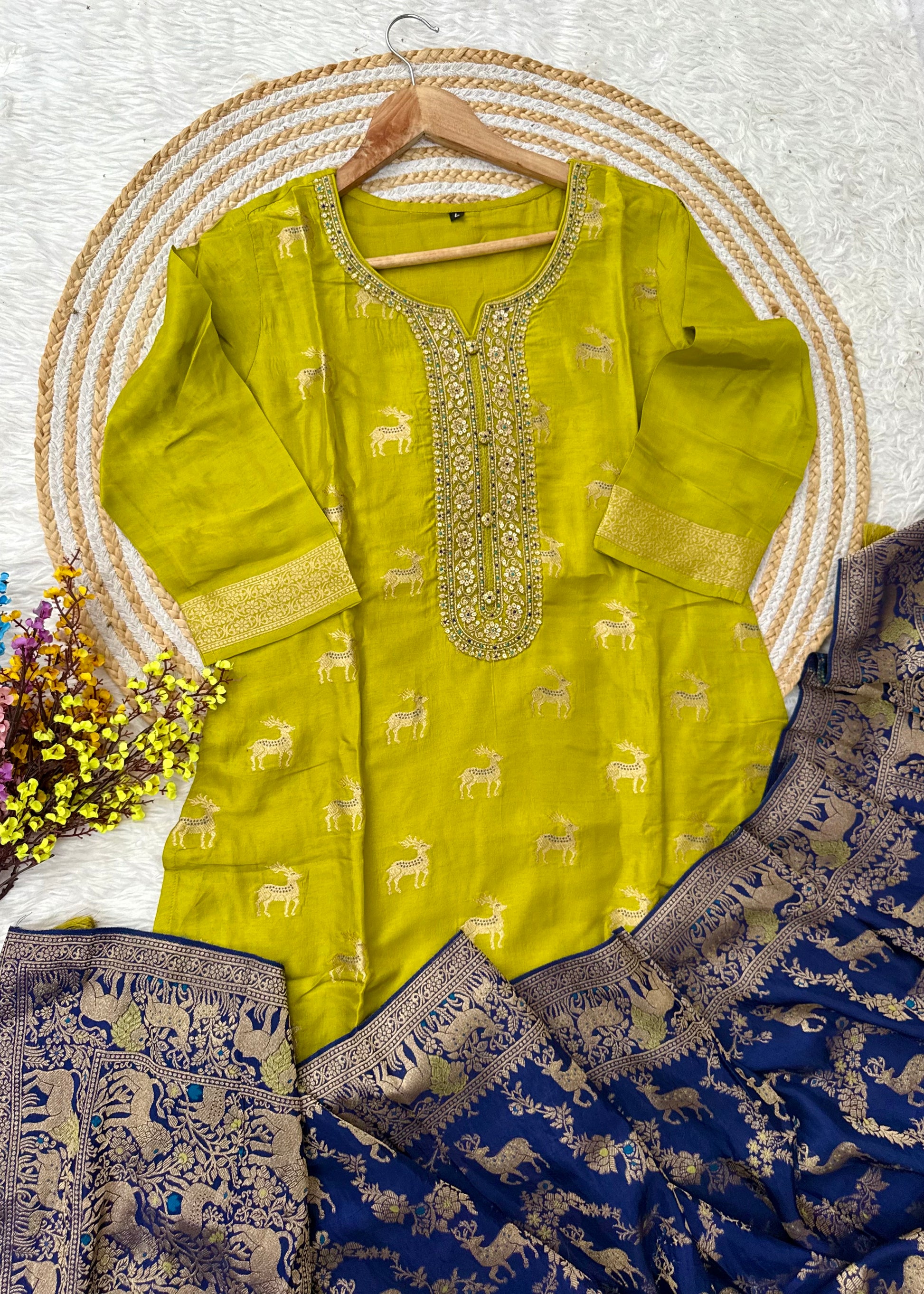 “AMRITA” Festive wear Jacquard silk kurta bottom with dupatta set