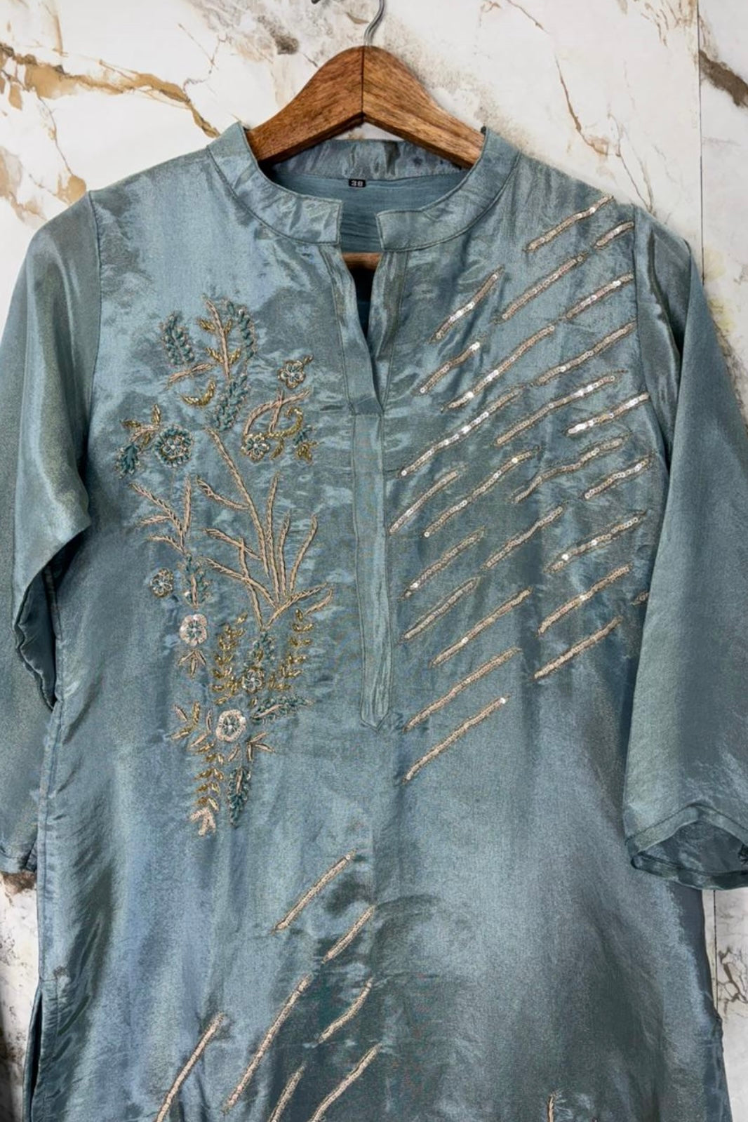 “Zena” Premium Teal Blue Tissue Silk Kurta Set with Elegant Handwork