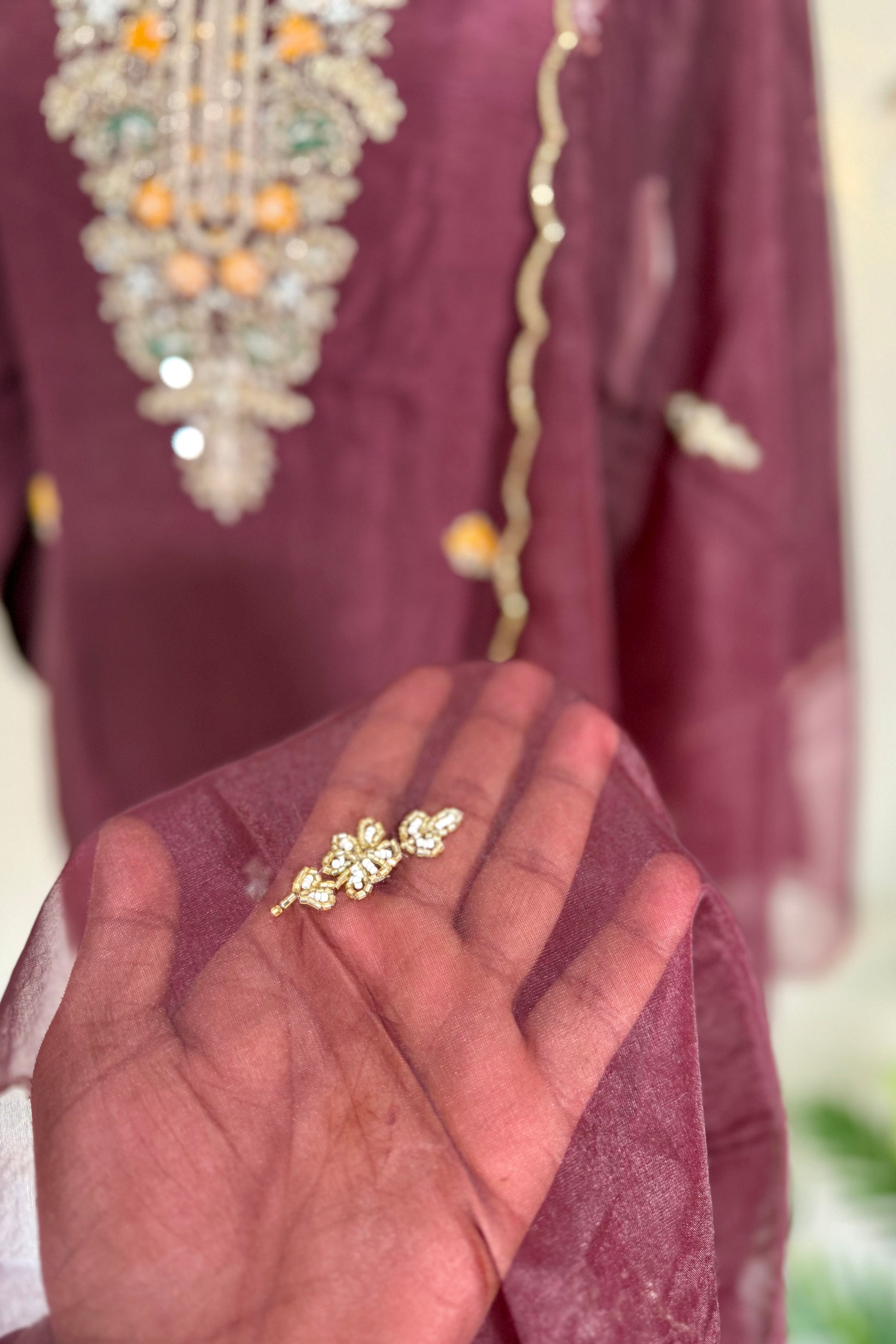 “ISHIKA” Brwon handcrafted dola silk kurti set
