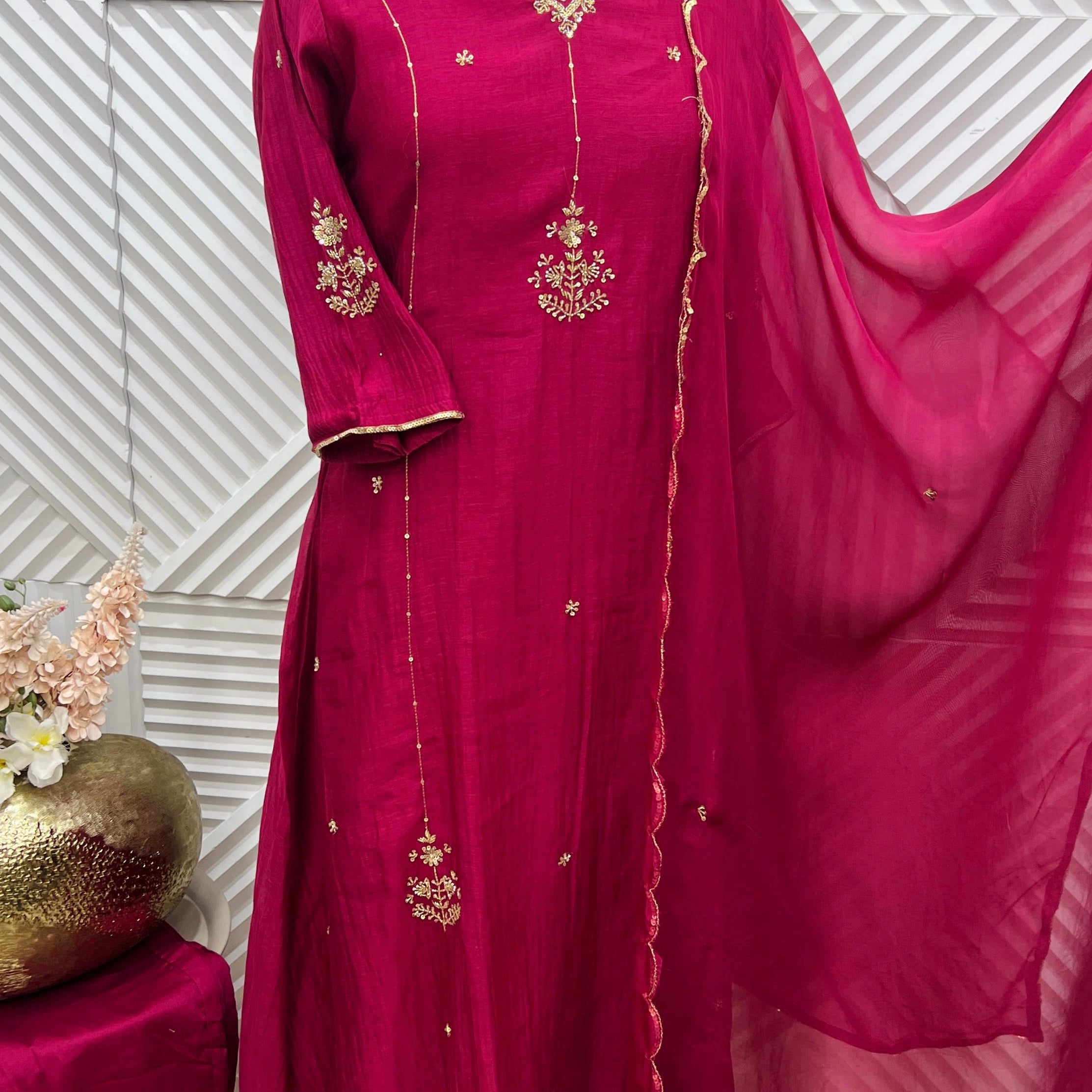 💙”Grace- Premium Rich Pink Mul Chanderi Kurta Set 🛍️