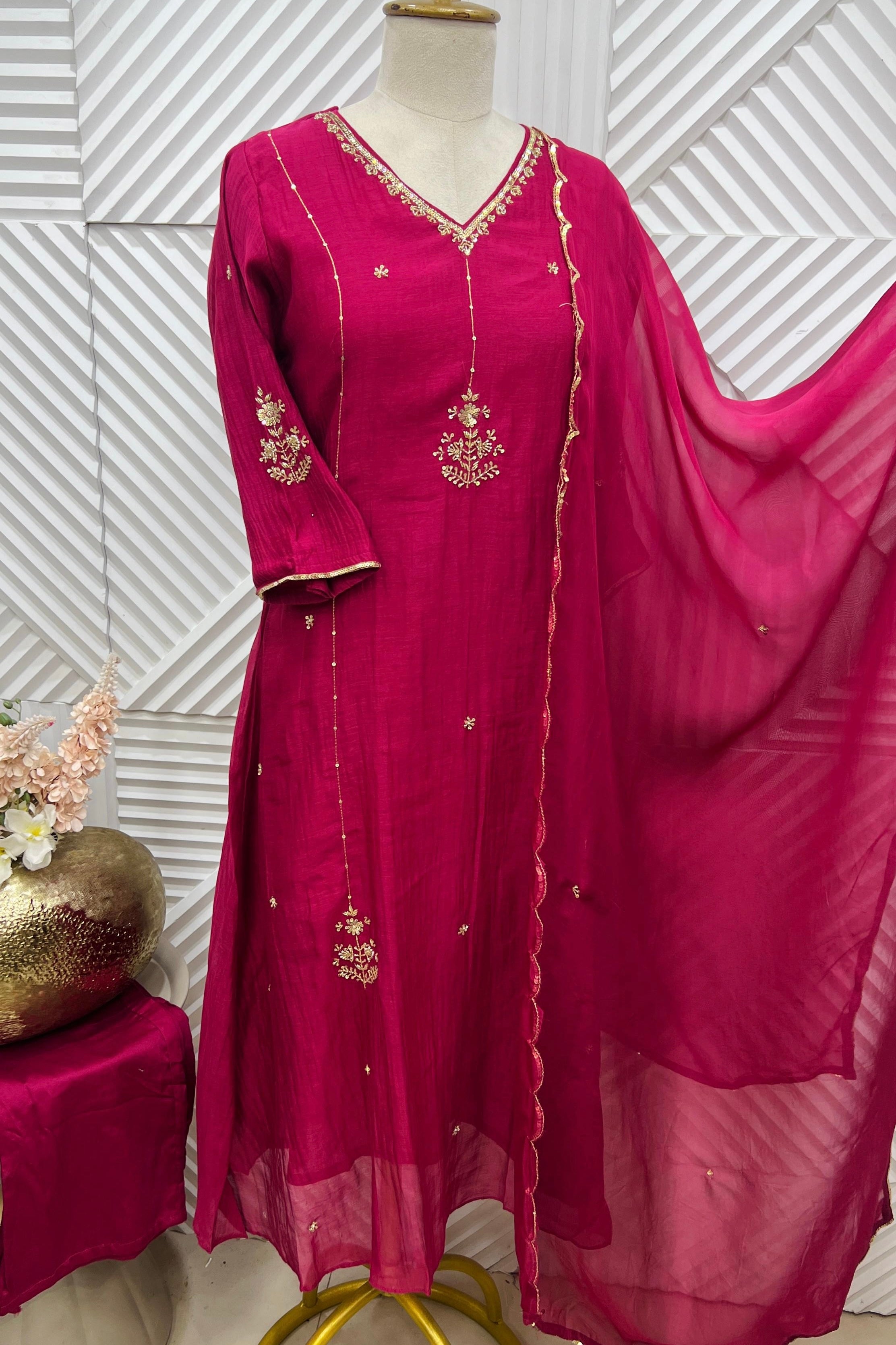 💙”Grace- Premium Rich Pink Mul Chanderi Kurta Set 🛍️