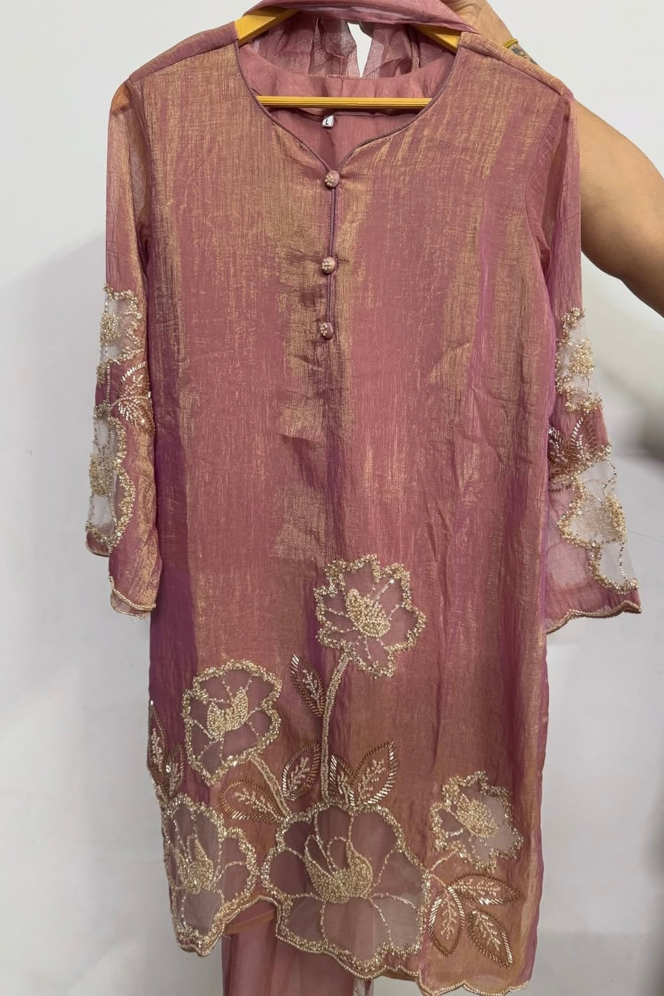 ✨Zarmina- Rose Gold Shimmer Crushed Tissue Palazzo Suit