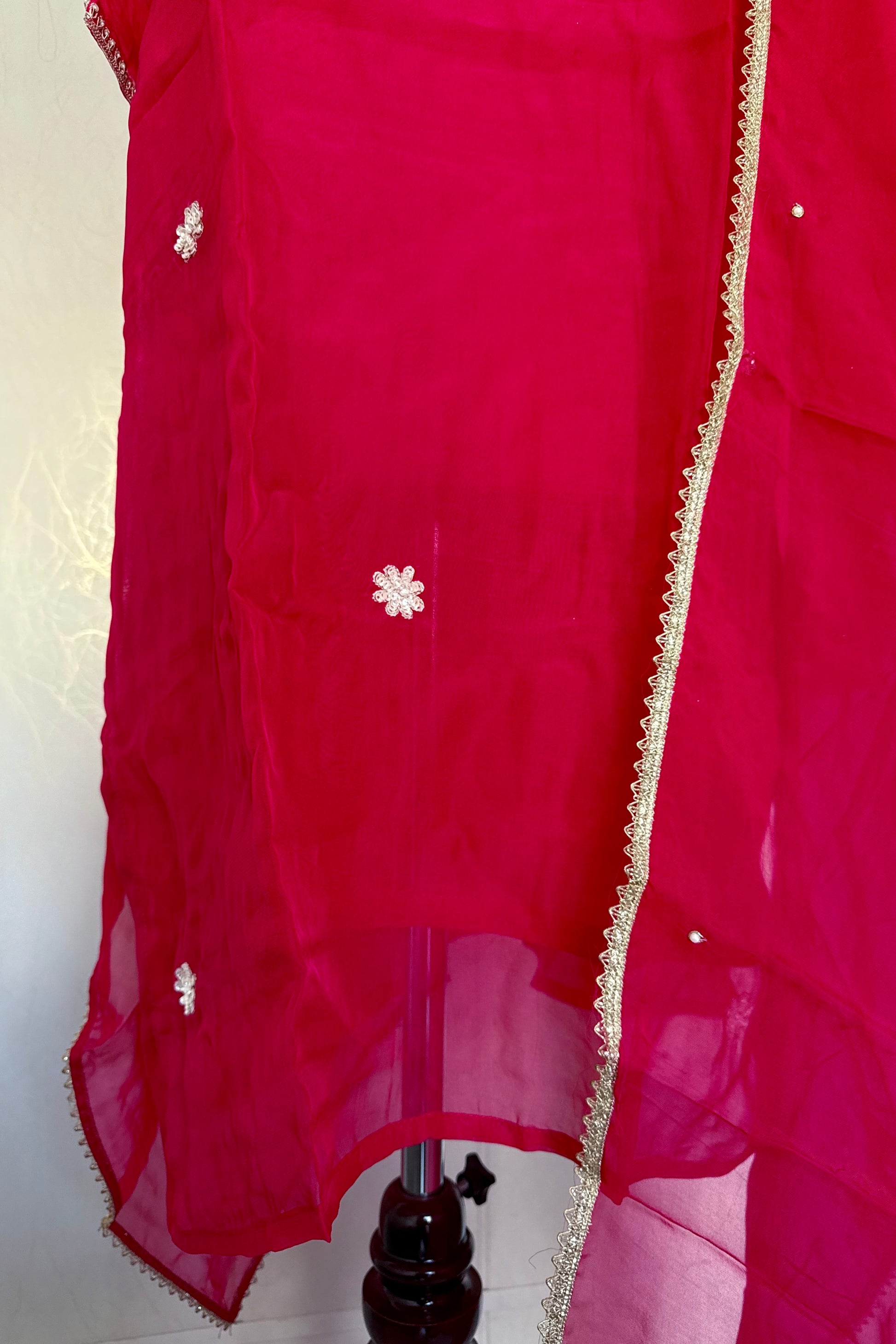 “Farah” party wear pink shade chinnon handwork set
