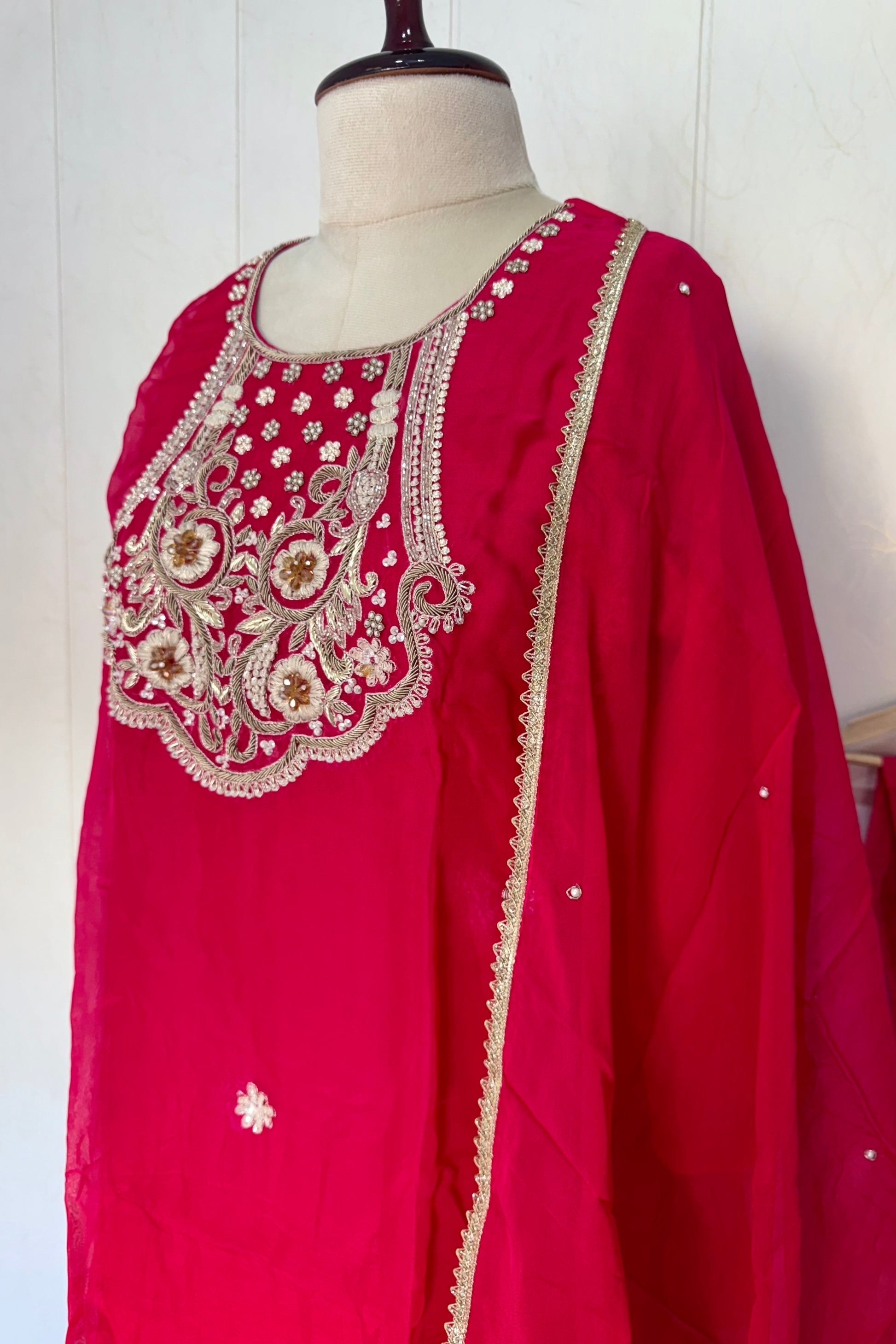 “Farah” party wear pink shade chinnon handwork set