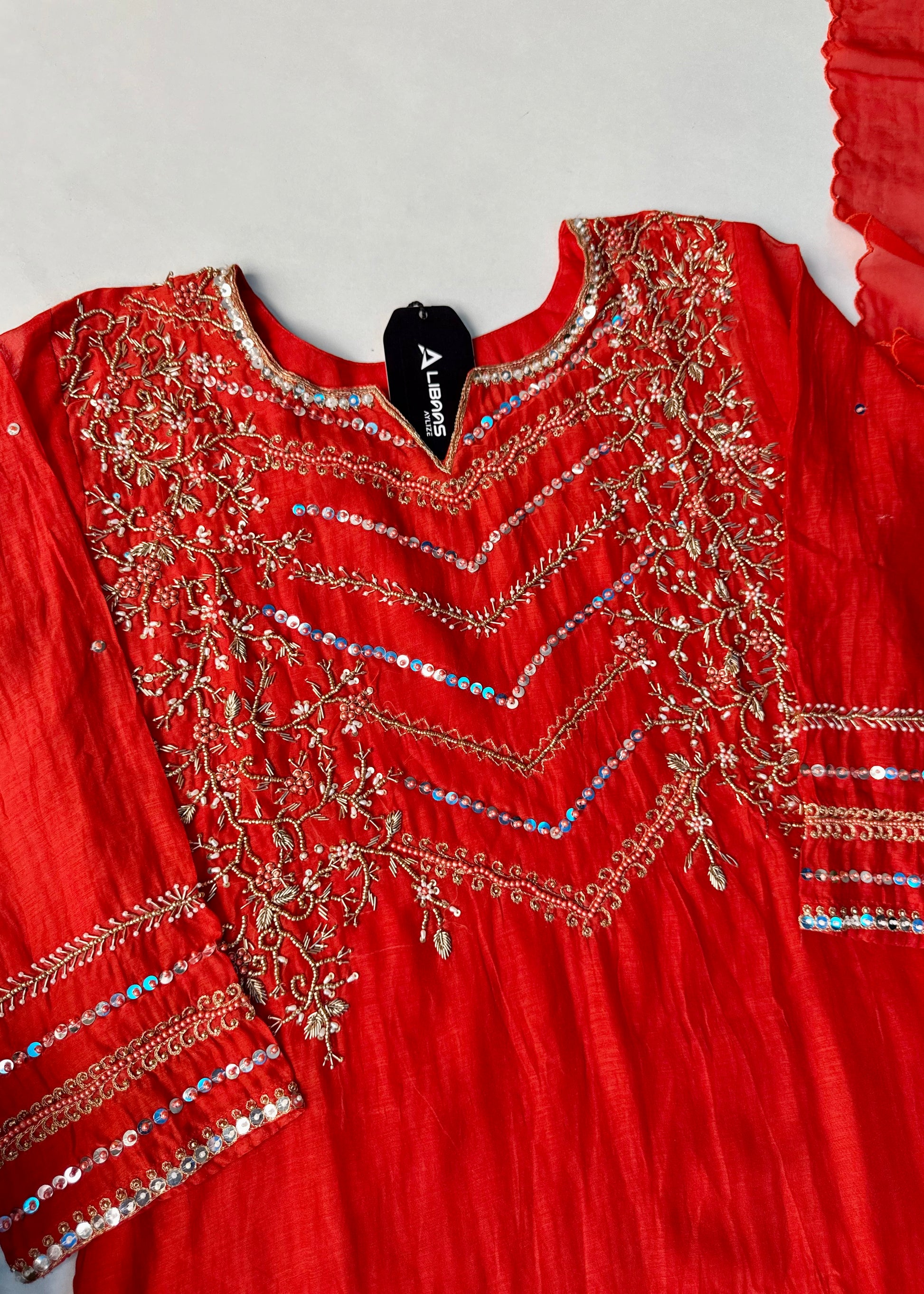 “Chanda” Premium karwa orange mul chanderi A line kurta set