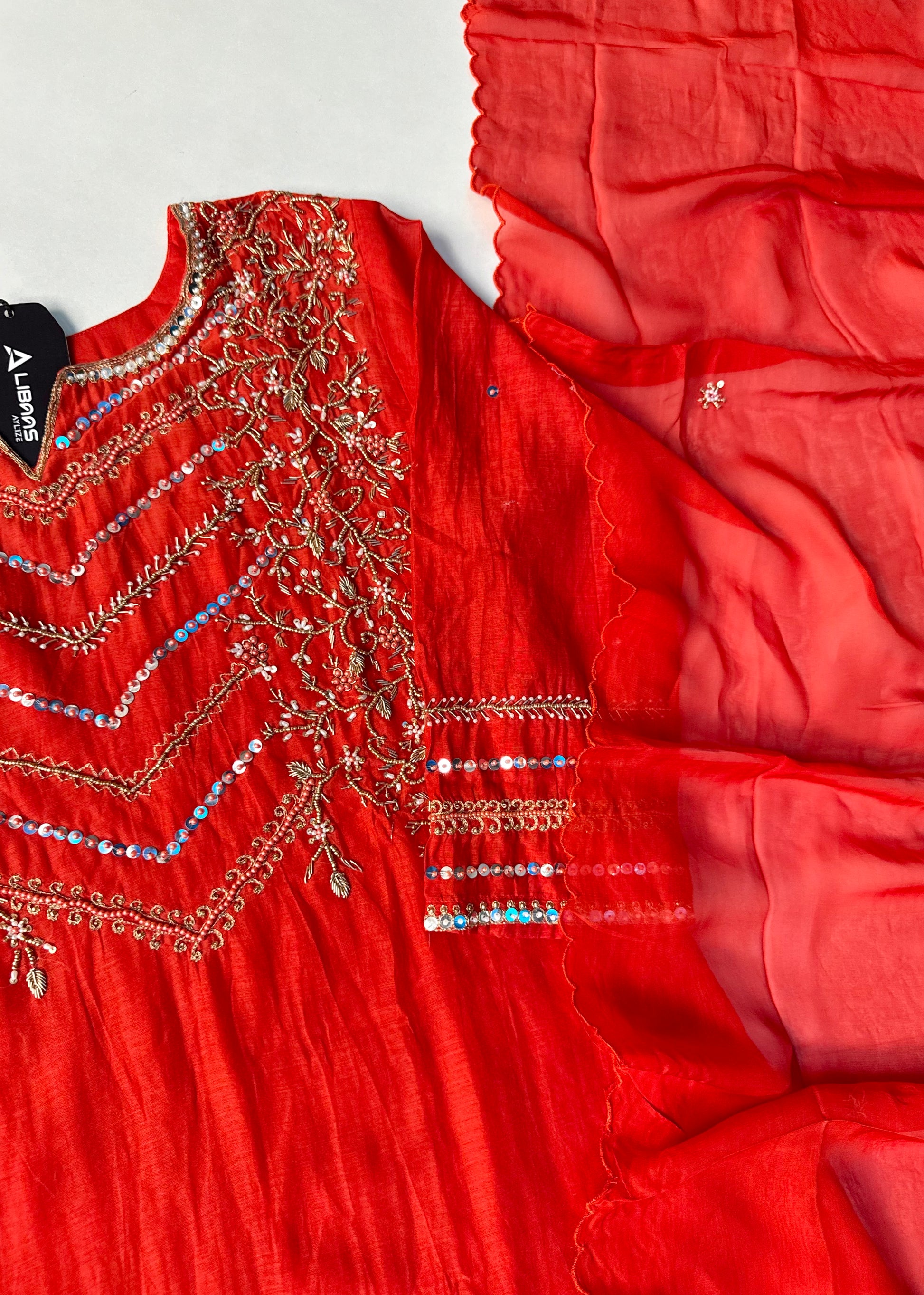 “Chanda” Premium karwa orange mul chanderi A line kurta set