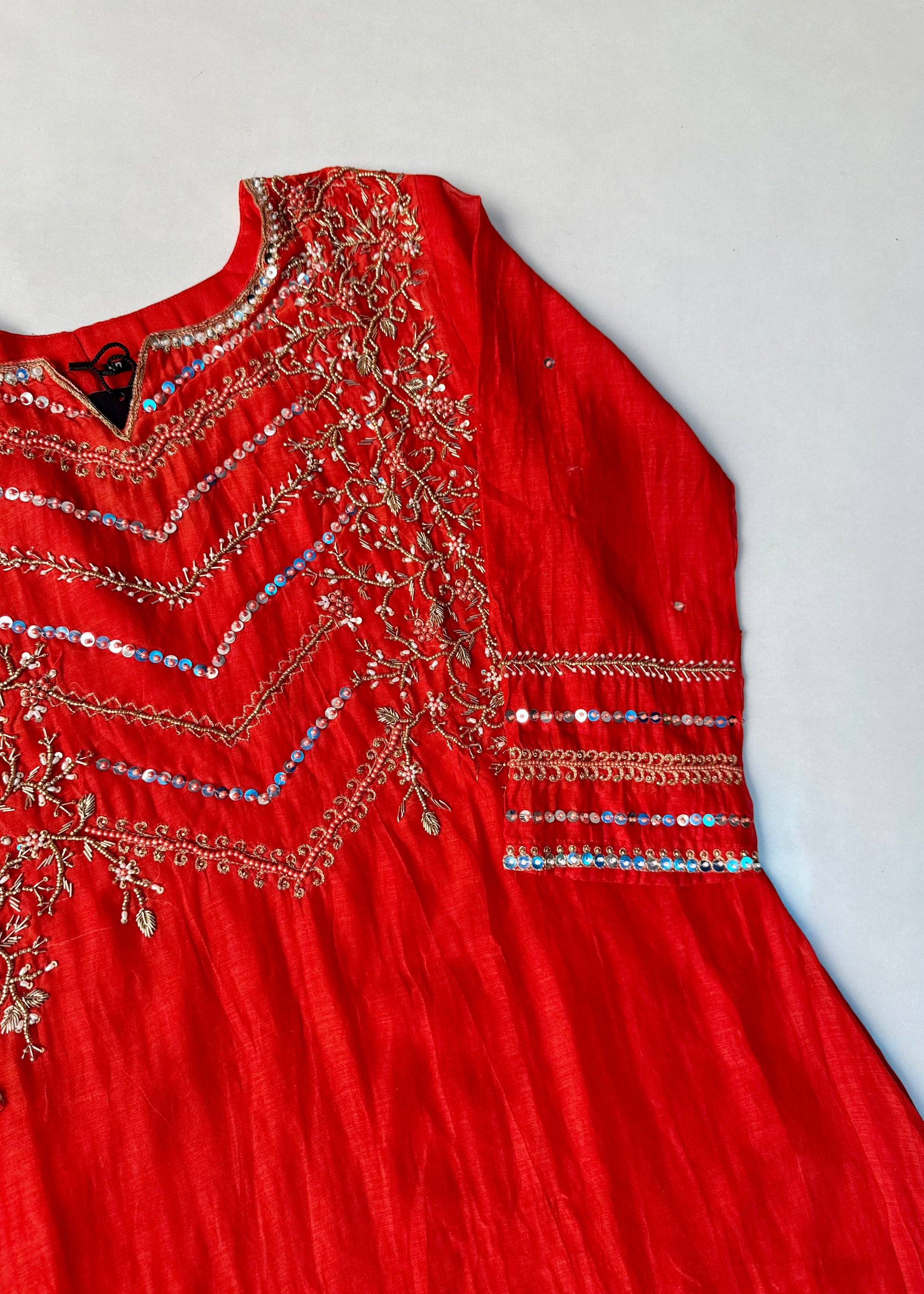 “Chanda” Premium karwa orange mul chanderi A line kurta set